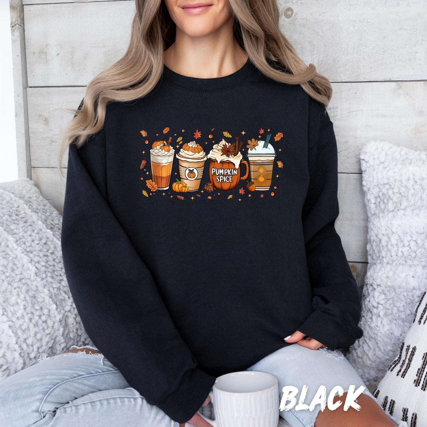 Pumpkin Spice Coffee Sweatshirt – Fall Coffee Lover Shirt – Unisex Autumn Pullover for Adults & Kids – Cute Latte Lover Sweater – Fall Shirt