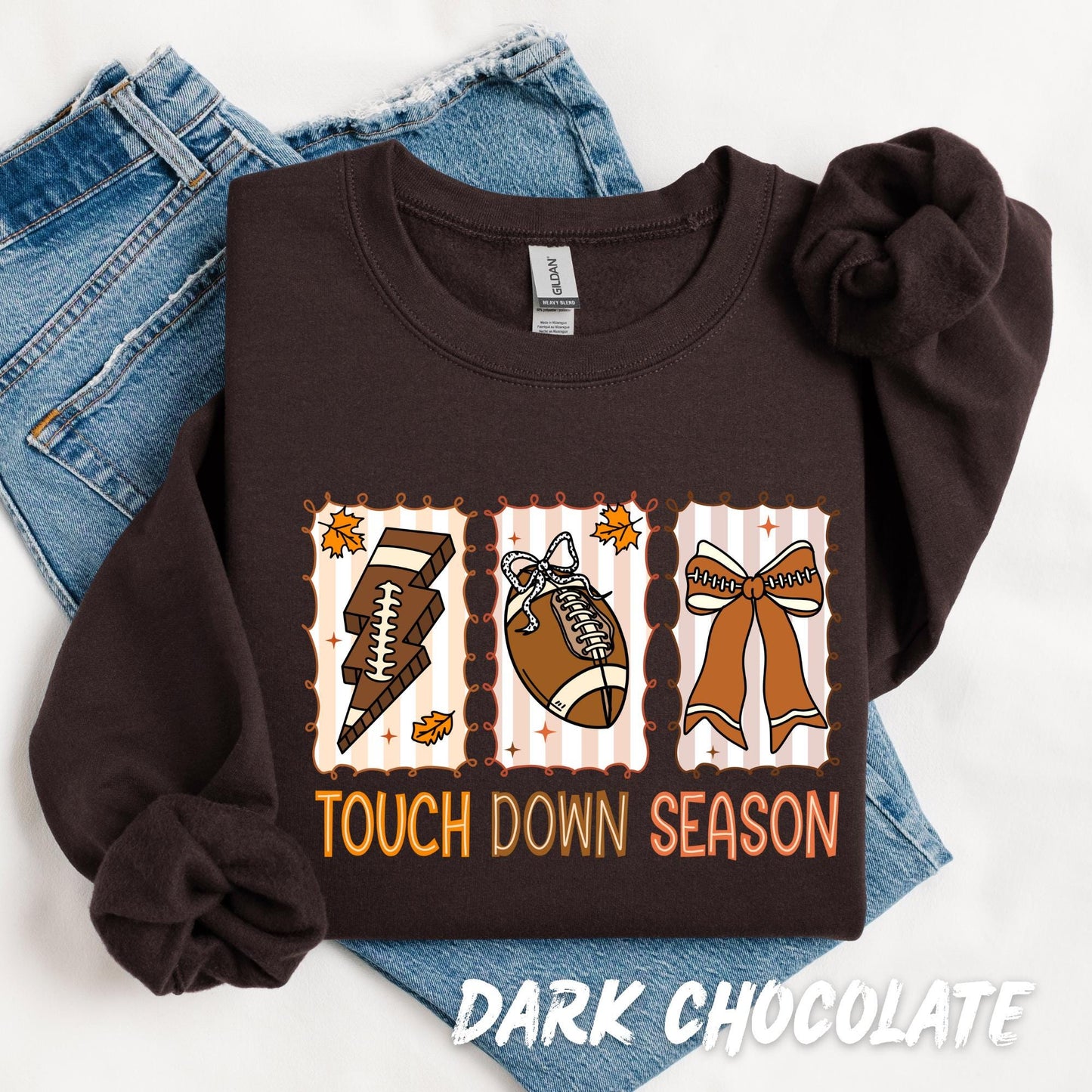 Touch Down Season Sweatshirt | Cute Fall Football Shirt for Women | Game Day Crewneck | Autumn Sports Pullover | Cheer Mom Gameday Outfit