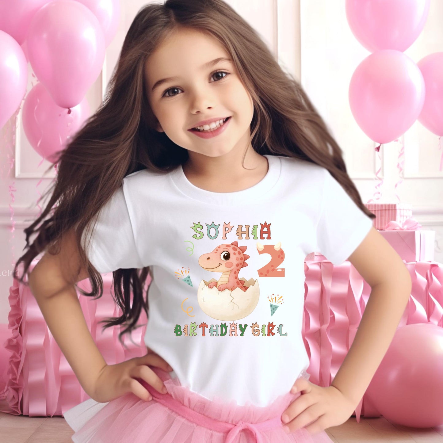Custom Dinosaur Birthday Shirt – Personalized Name & Age Birthday Tee – Cute Baby Dino Hatching Shirt – Kids Dino Birthday Party Outfit