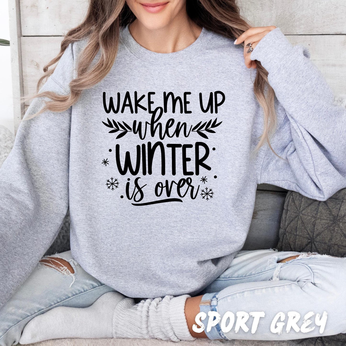 Wake Me Up When Winter Is Over Sweatshirt – Funny Winter Sweater – Cozy Unisex Pullover – Seasonal Sweatshirt for Adults & Kids