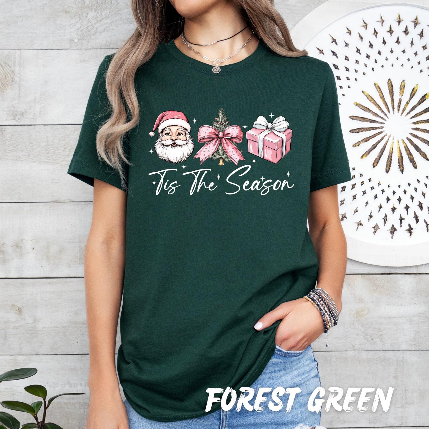 Tis The Season Sweatshirt – Cute Pink Christmas Sweater – Pink Santa Unisex Pullover – Cozy Holiday Shirt – Festive Winter Top