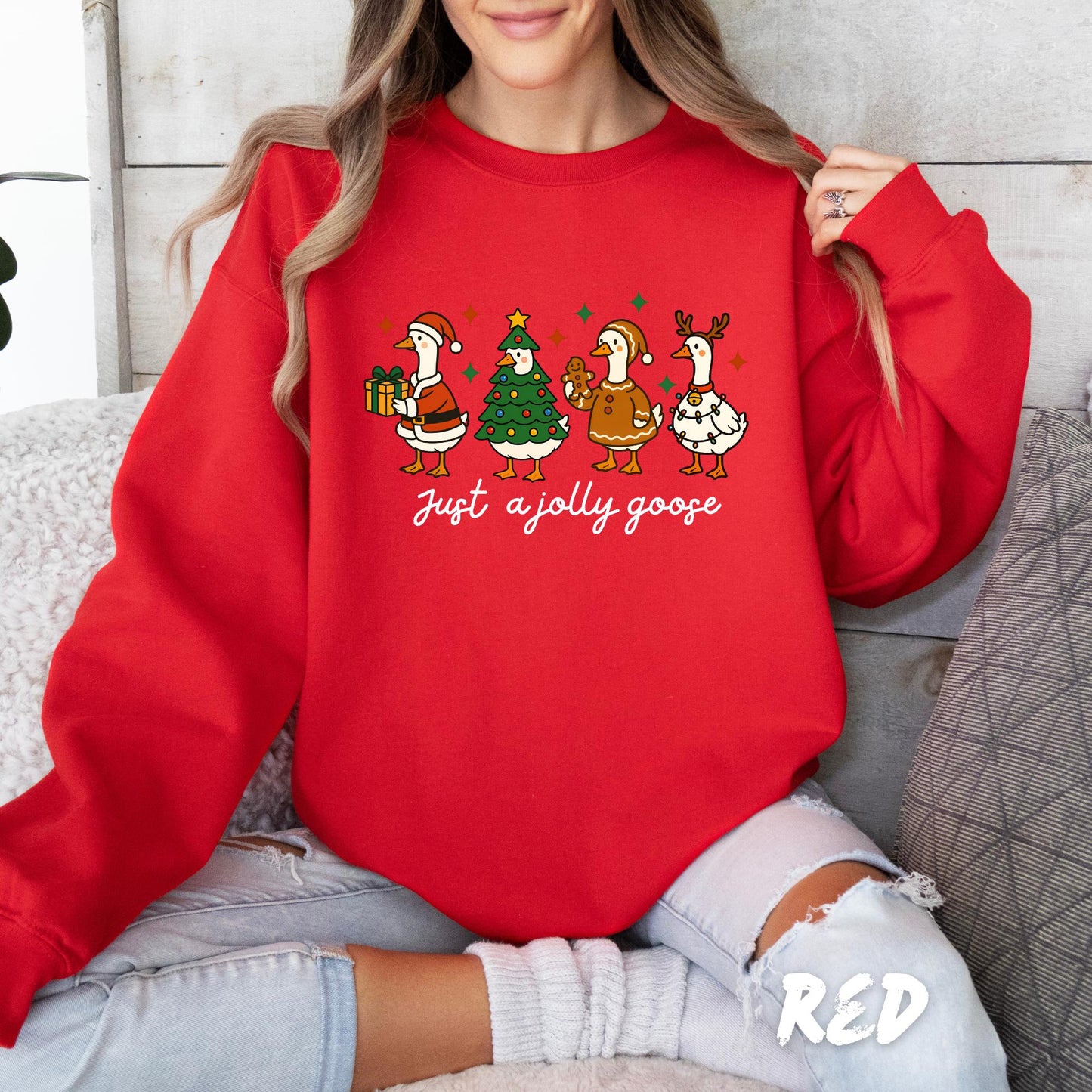 Just a Jolly Goose Sweatshirt – Funny Christmas Goose Shirt – Cute Holiday Sweater – Unisex Festive Pullover – Animal Christmas Gift