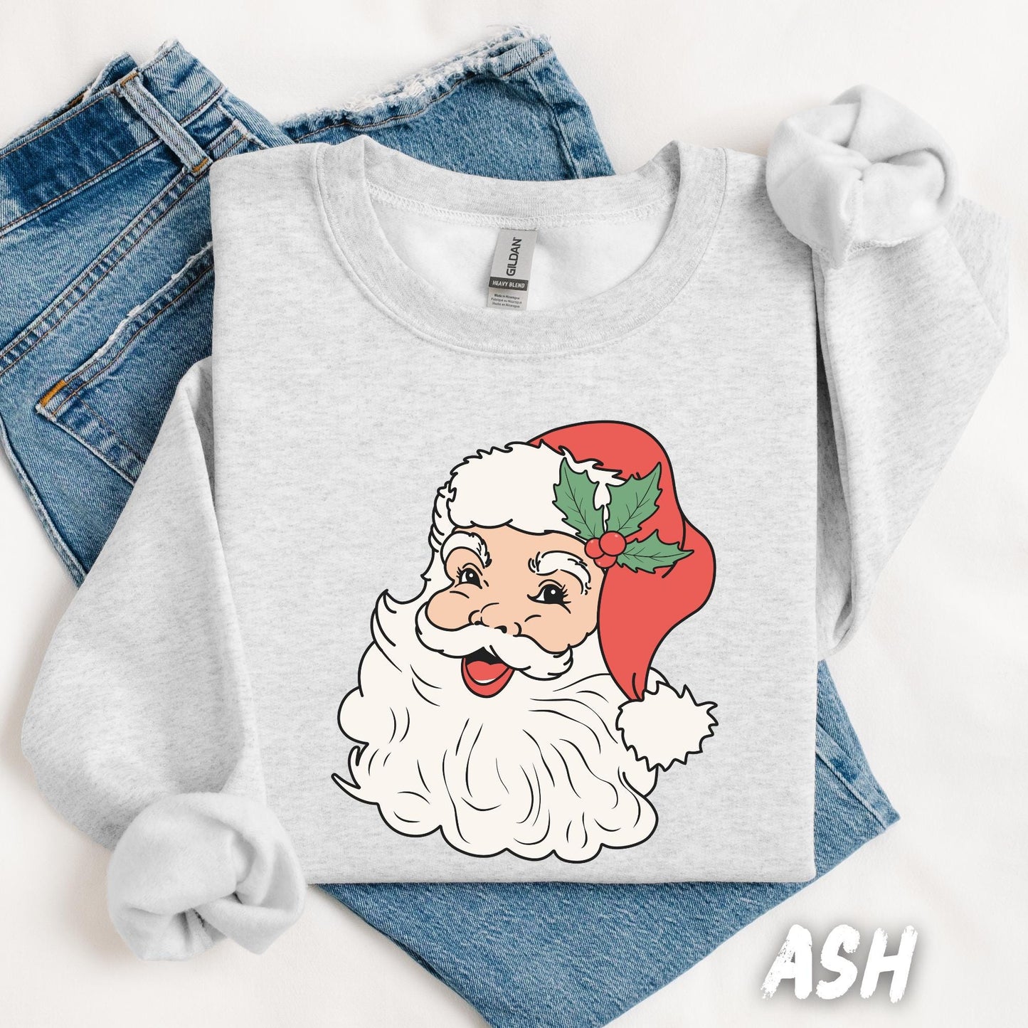 Vintage Santa Face Sweatshirt | Red Christmas Crewneck | Retro Santa Claus Holiday Sweater | Santa Claus Face Shirt