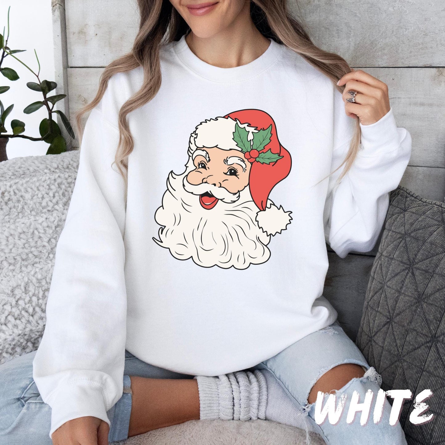 Vintage Santa Face Sweatshirt | Red Christmas Crewneck | Retro Santa Claus Holiday Sweater | Santa Claus Face Shirt