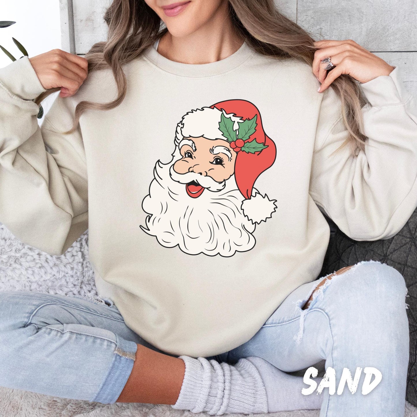 Vintage Santa Face Sweatshirt | Red Christmas Crewneck | Retro Santa Claus Holiday Sweater | Santa Claus Face Shirt