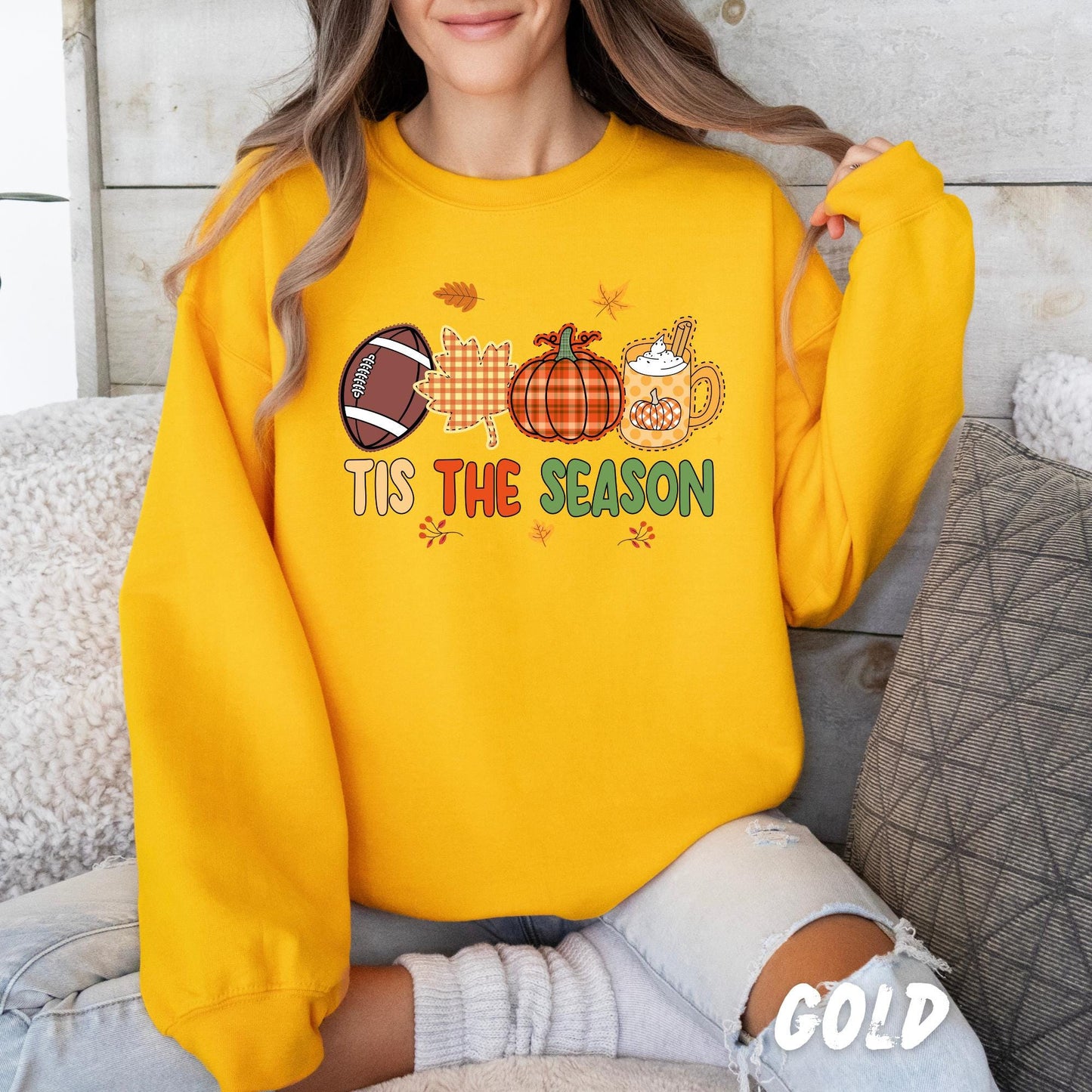 Tis the Season Fall Sweatshirt | Cute Autumn Pumpkin Coffee Football Sweater | Thanksgiving Cozy Pullover | Fall Vibes Crewneck