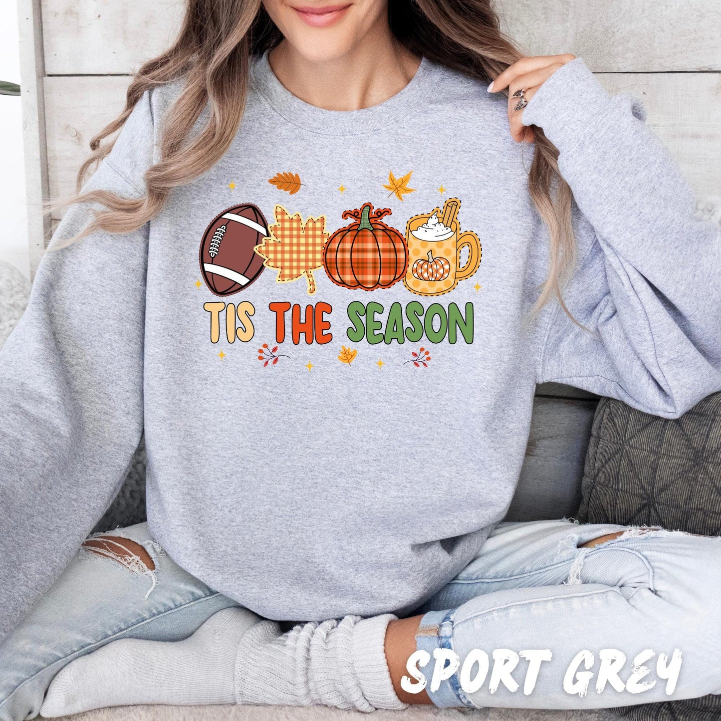 Tis the Season Fall Sweatshirt | Cute Autumn Pumpkin Coffee Football Sweater | Thanksgiving Cozy Pullover | Fall Vibes Crewneck