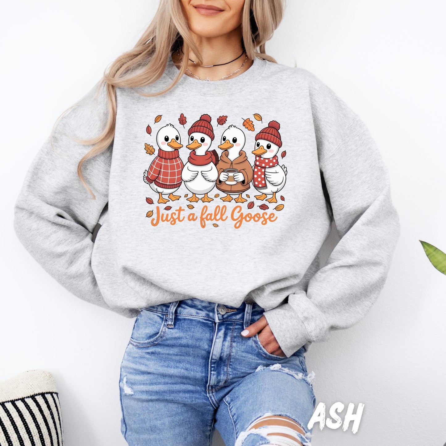 Just a Fall Goose Sweatshirt | Cute Fall Goose Crewneck | Autumn Duck Sweater | Cozy Thanksgiving Pullover | Fall Animal Lover Gift