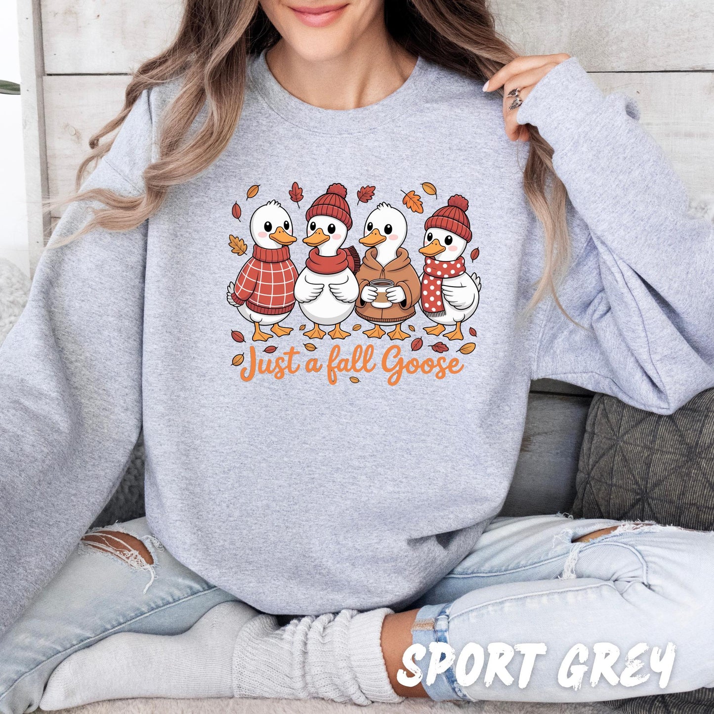 Just a Fall Goose Sweatshirt | Cute Fall Goose Crewneck | Autumn Duck Sweater | Cozy Thanksgiving Pullover | Fall Animal Lover Gift