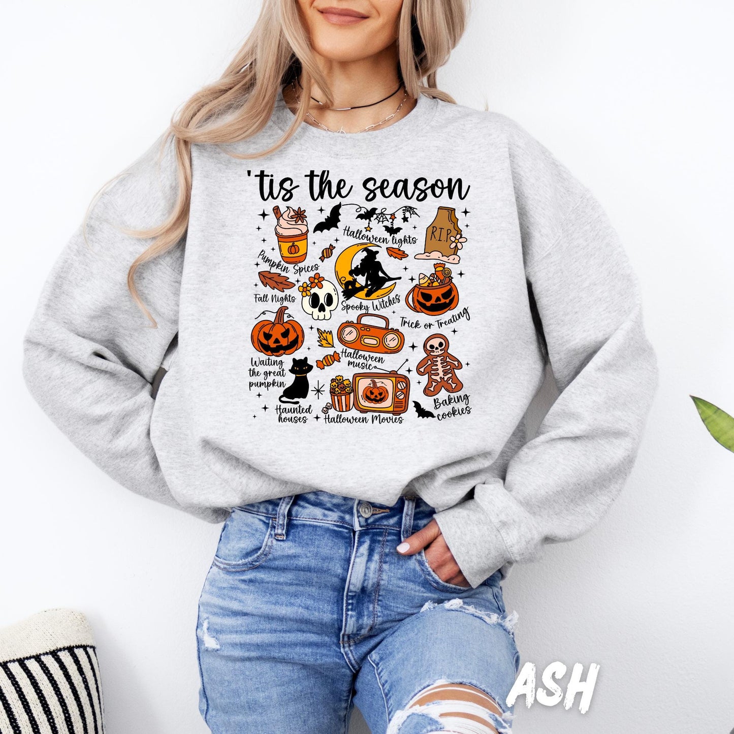 Tis the Season Halloween Sweatshirt | Spooky Season Fall Crewneck | Unisex Halloween Pullover | Pumpkin Spice Witch Ghost Cat Shirt