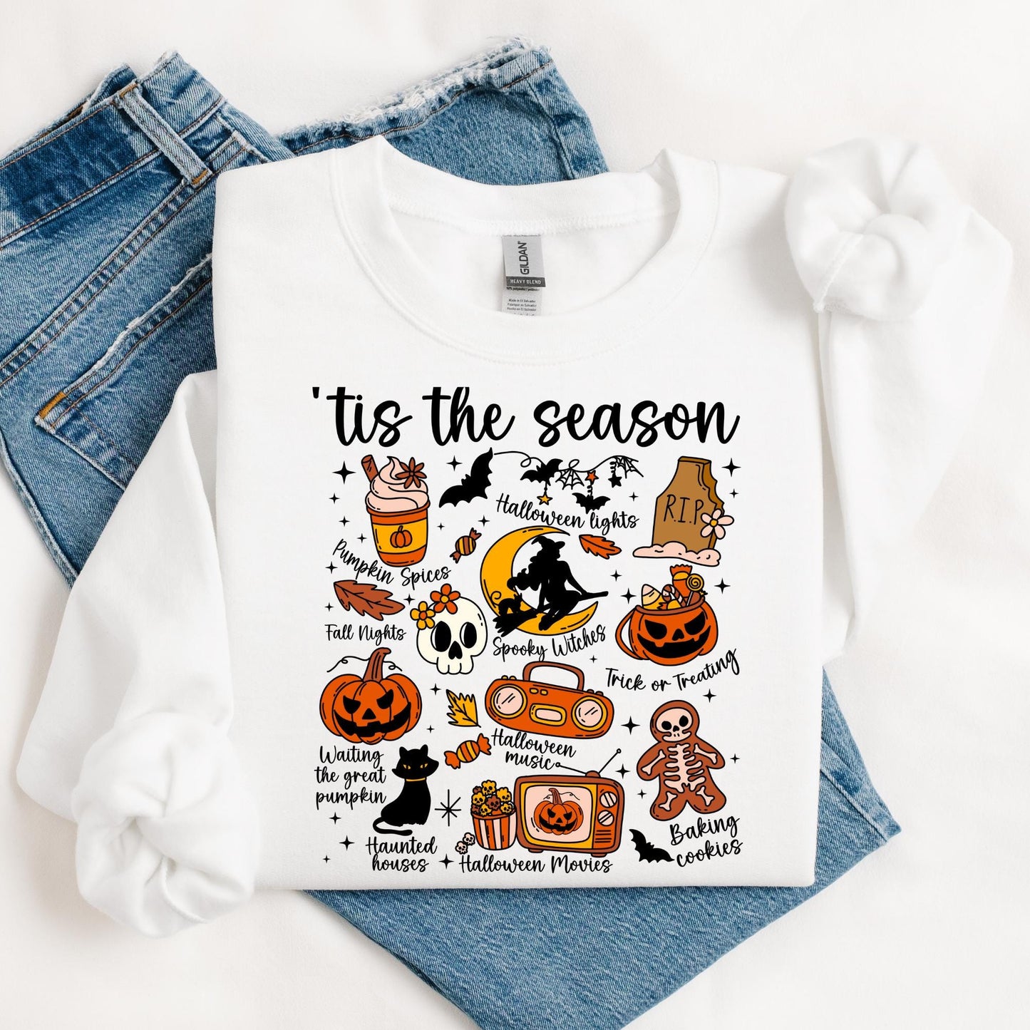 Tis the Season Halloween Sweatshirt | Spooky Season Fall Crewneck | Unisex Halloween Pullover | Pumpkin Spice Witch Ghost Cat Shirt