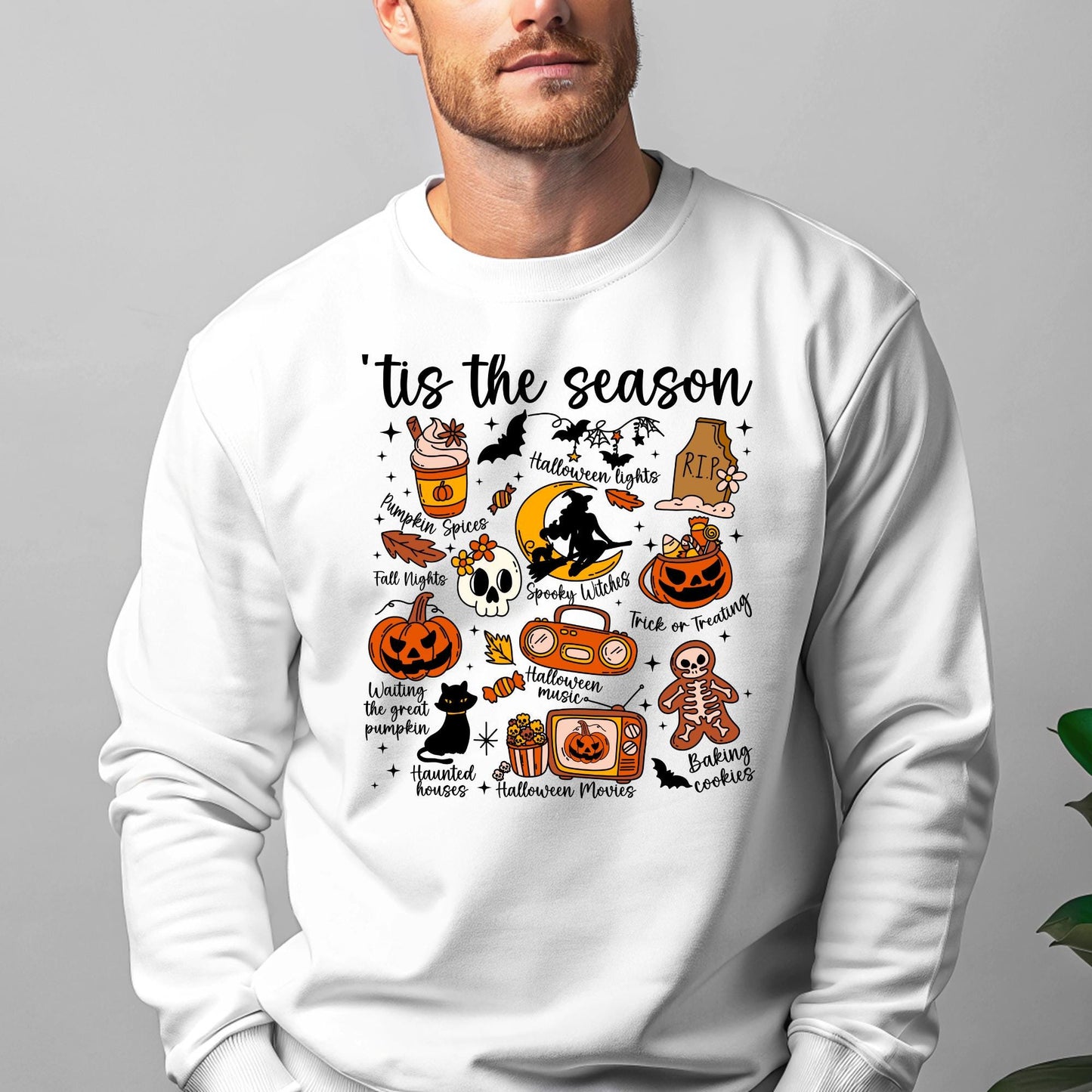 Tis the Season Halloween Sweatshirt | Spooky Season Fall Crewneck | Unisex Halloween Pullover | Pumpkin Spice Witch Ghost Cat Shirt