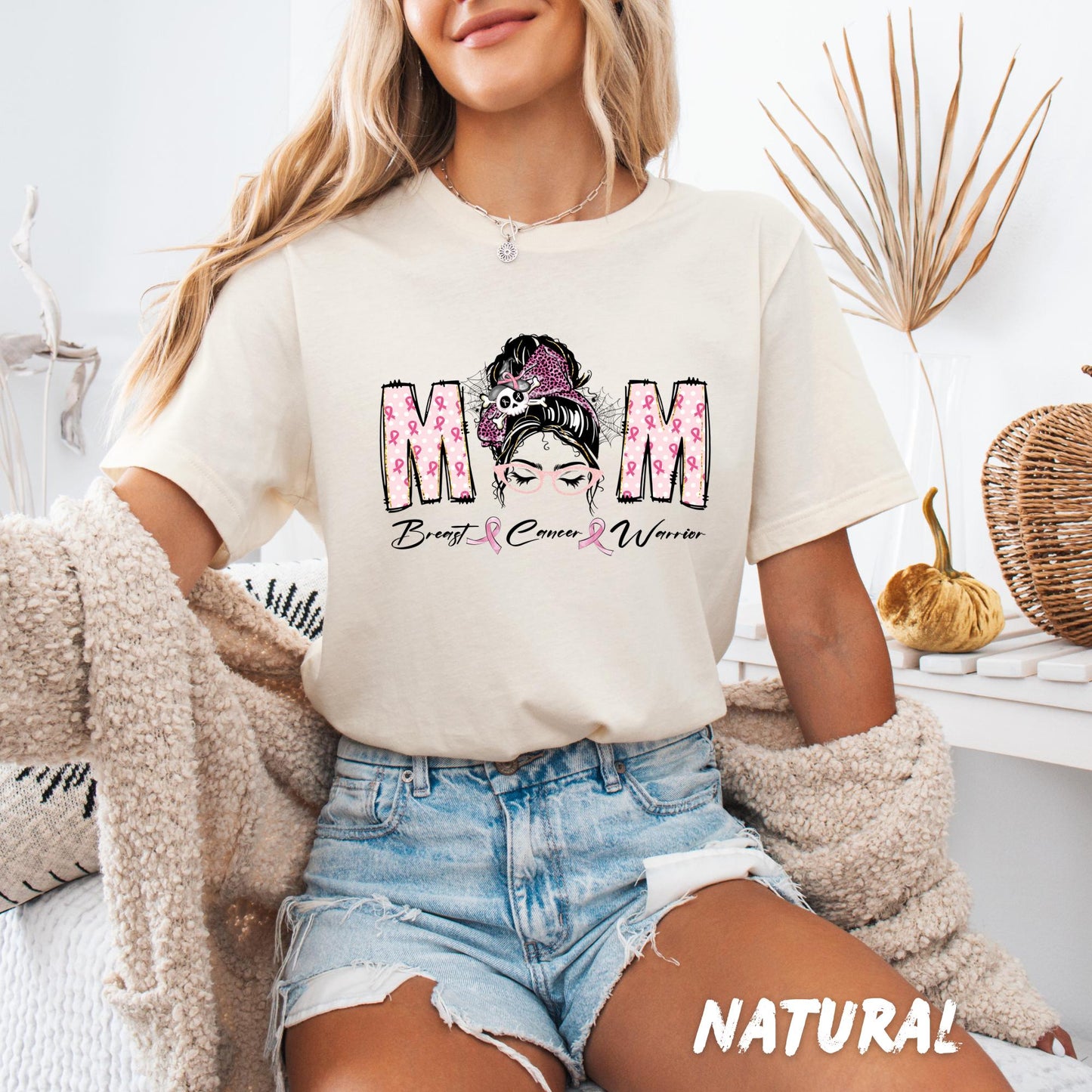 MOM Breast Cancer Warrior T-Shirt – Pink Ribbon Awareness Tee, Strong Mom Graphic Shirt, Breast Cancer Support Gift, Mom Cancer Survivor Tee