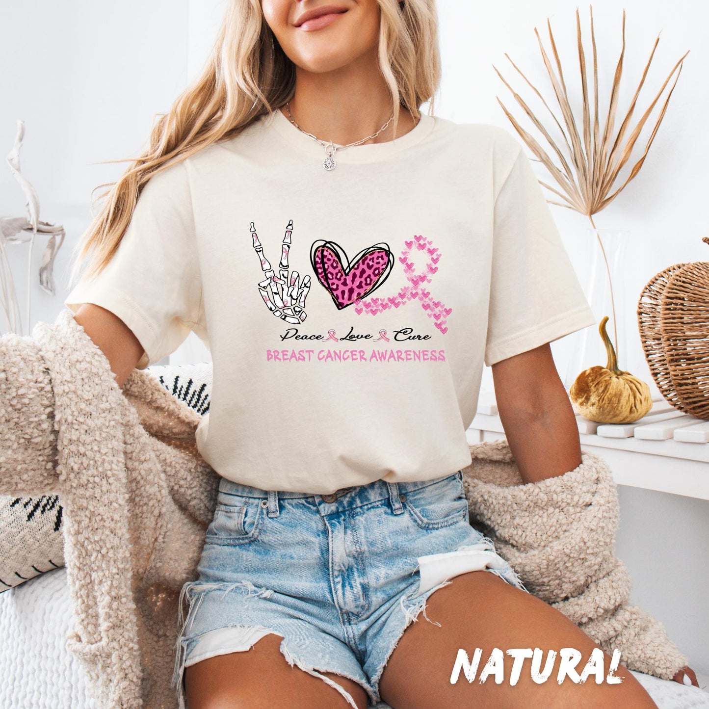 Peace Love Cure Breast Cancer Awareness T-Shirt – Breast Cancer Survivor Gift - Breast Cancer Awareness Shirt