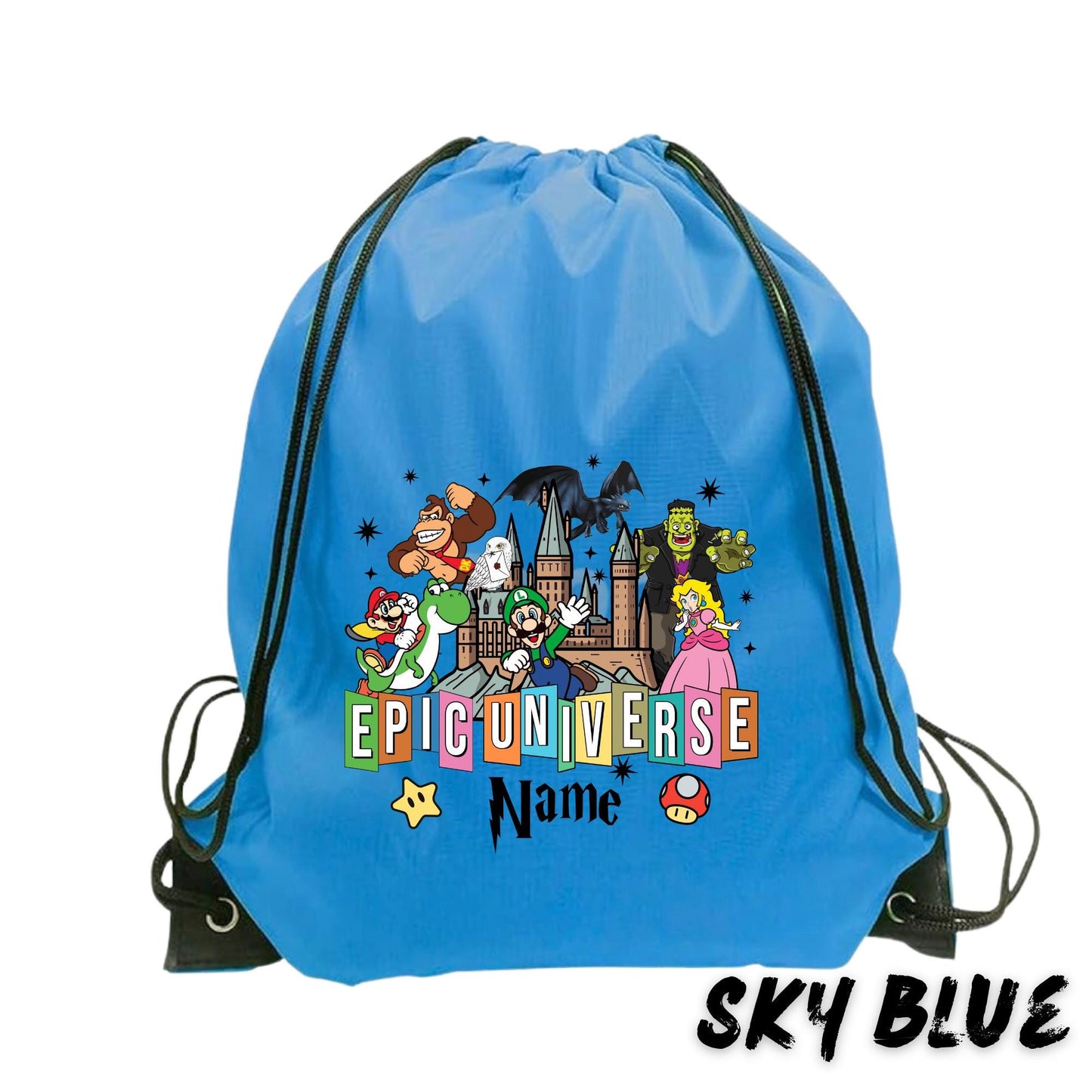 Personalized Epic Universe Drawstring Backpack β Custom Universal Trip Backpack - Custom Universal Bag - Universal Trip Souvenir