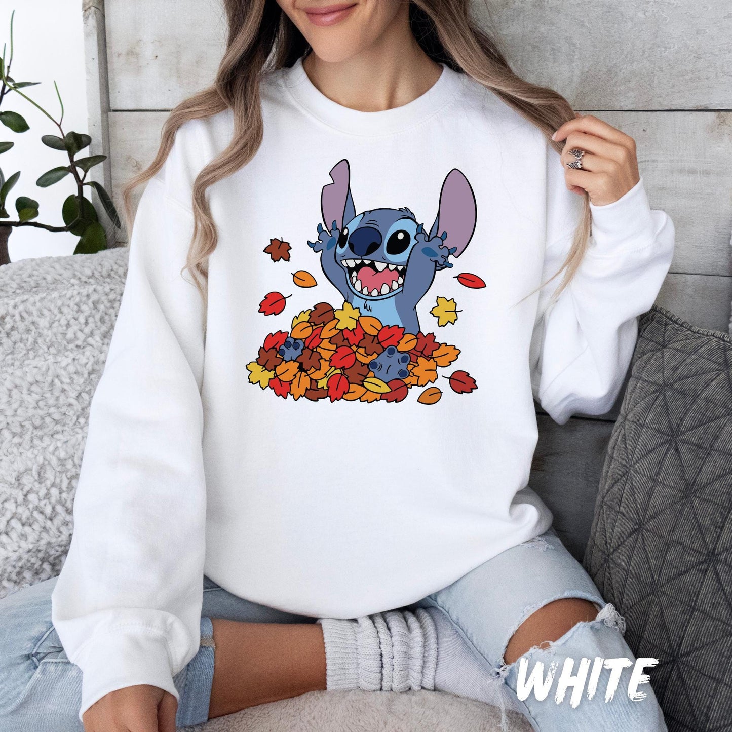 Stitch Fall Leaves Sweatshirt | Cute Autumn Disney Character Shirt | Cozy Fall Crewneck | Pumpkin Season Gift | Lilo & Stitch Fan Shirt