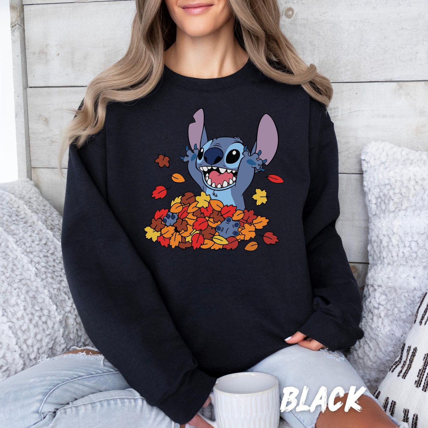 Stitch Fall Leaves Sweatshirt | Cute Autumn Disney Character Shirt | Cozy Fall Crewneck | Pumpkin Season Gift | Lilo & Stitch Fan Shirt