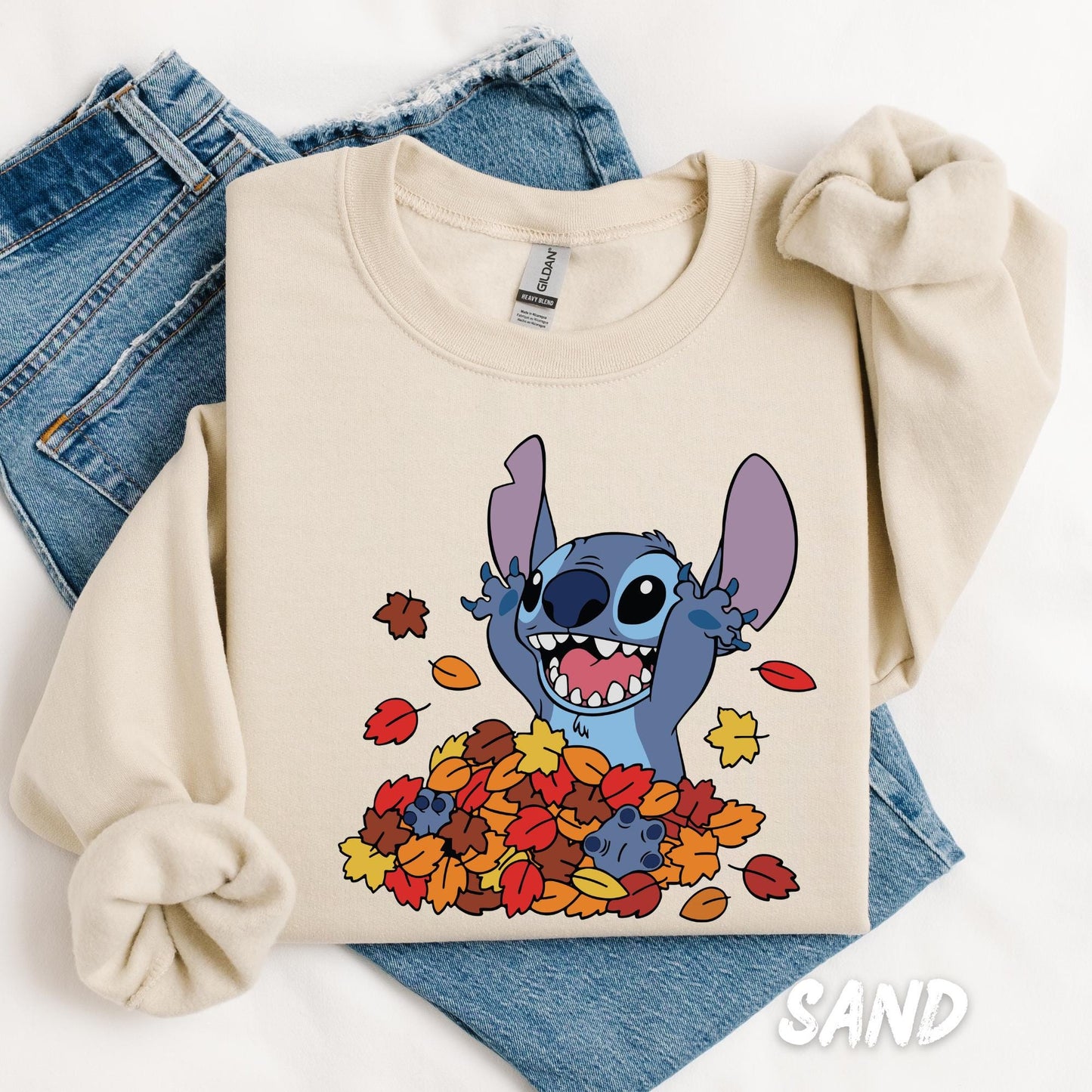 Stitch Fall Leaves Sweatshirt | Cute Autumn Disney Character Shirt | Cozy Fall Crewneck | Pumpkin Season Gift | Lilo & Stitch Fan Shirt
