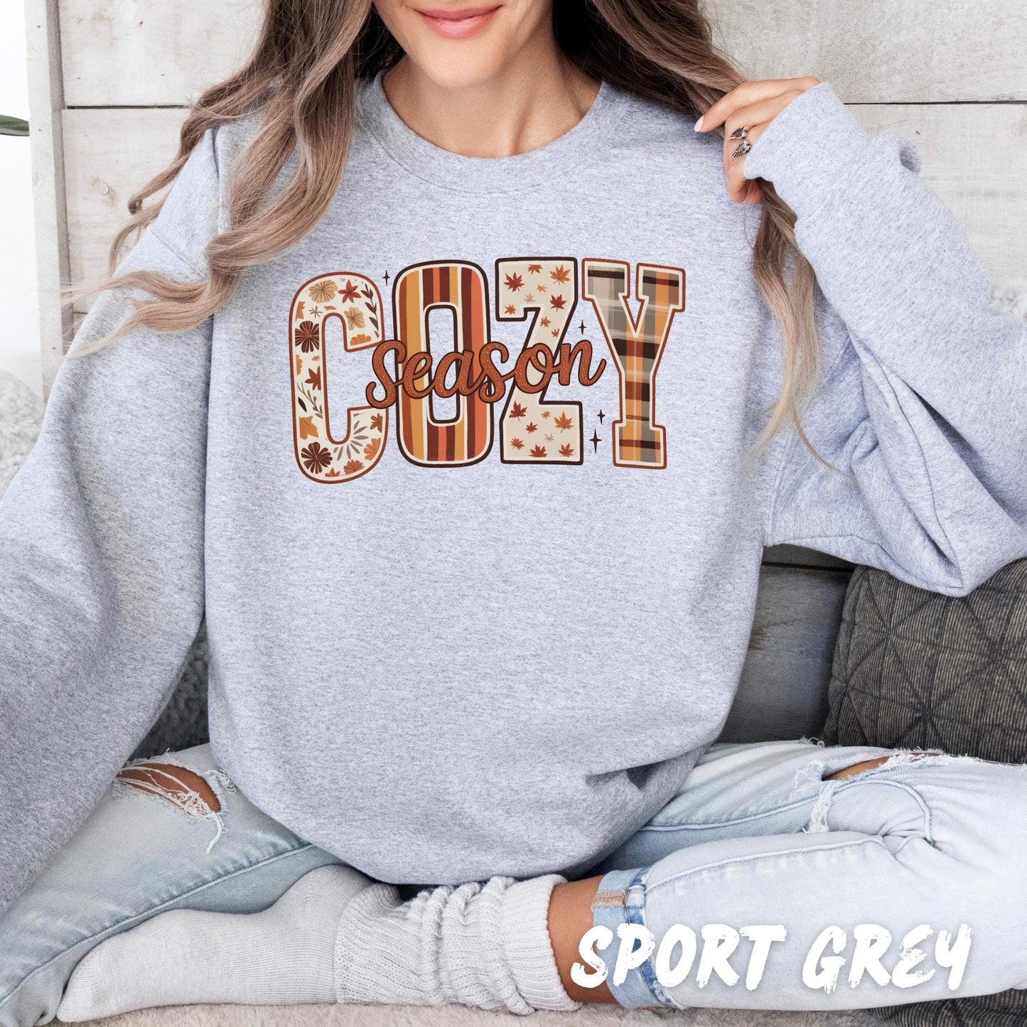 Cozy Season Fall Sweatshirt | Autumn Leaves Plaid Floral Print | Comfy Fall Pullover | Cute Thanksgiving Shirt | Cozy Season Shirt