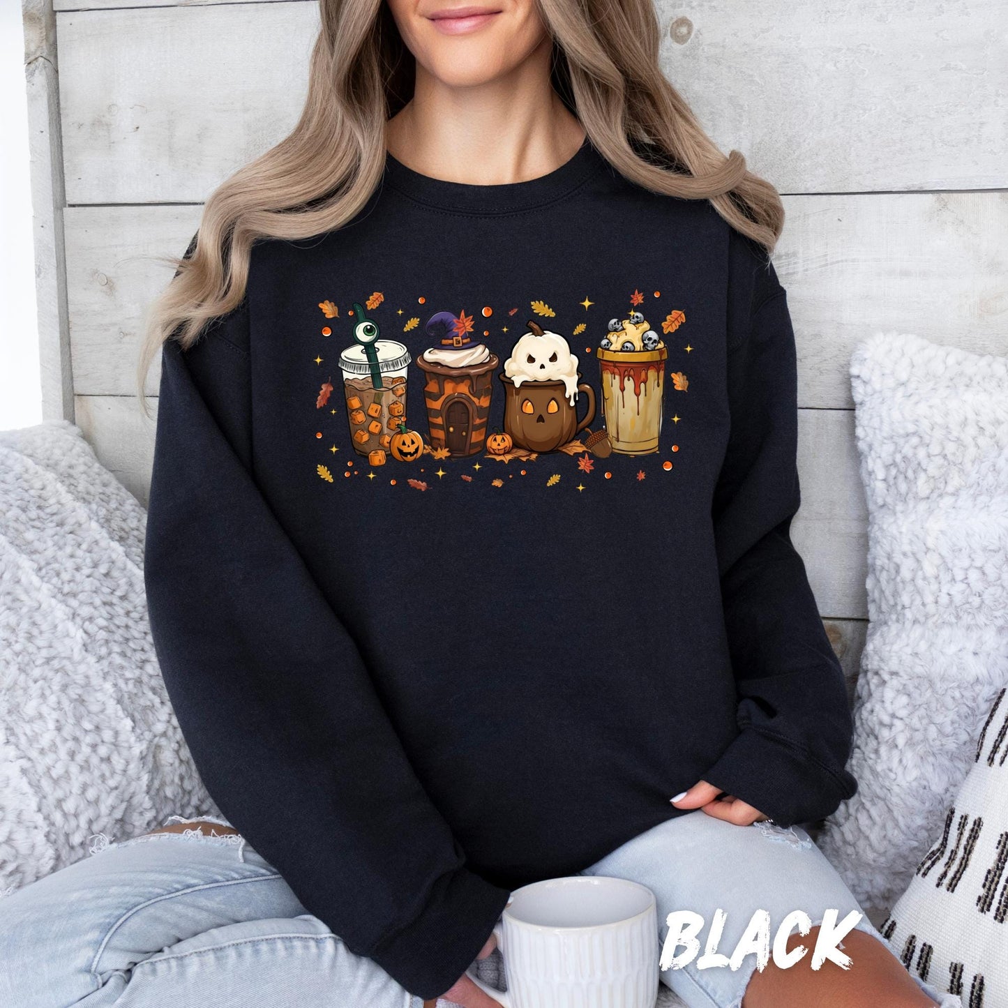 Cute Halloween Drinks Sweatshirt – Spooky Fall Coffee & Treats Pullover – Cozy Halloween Shirt - Coffee Lover Gift - Spooky Coffee Sweater
