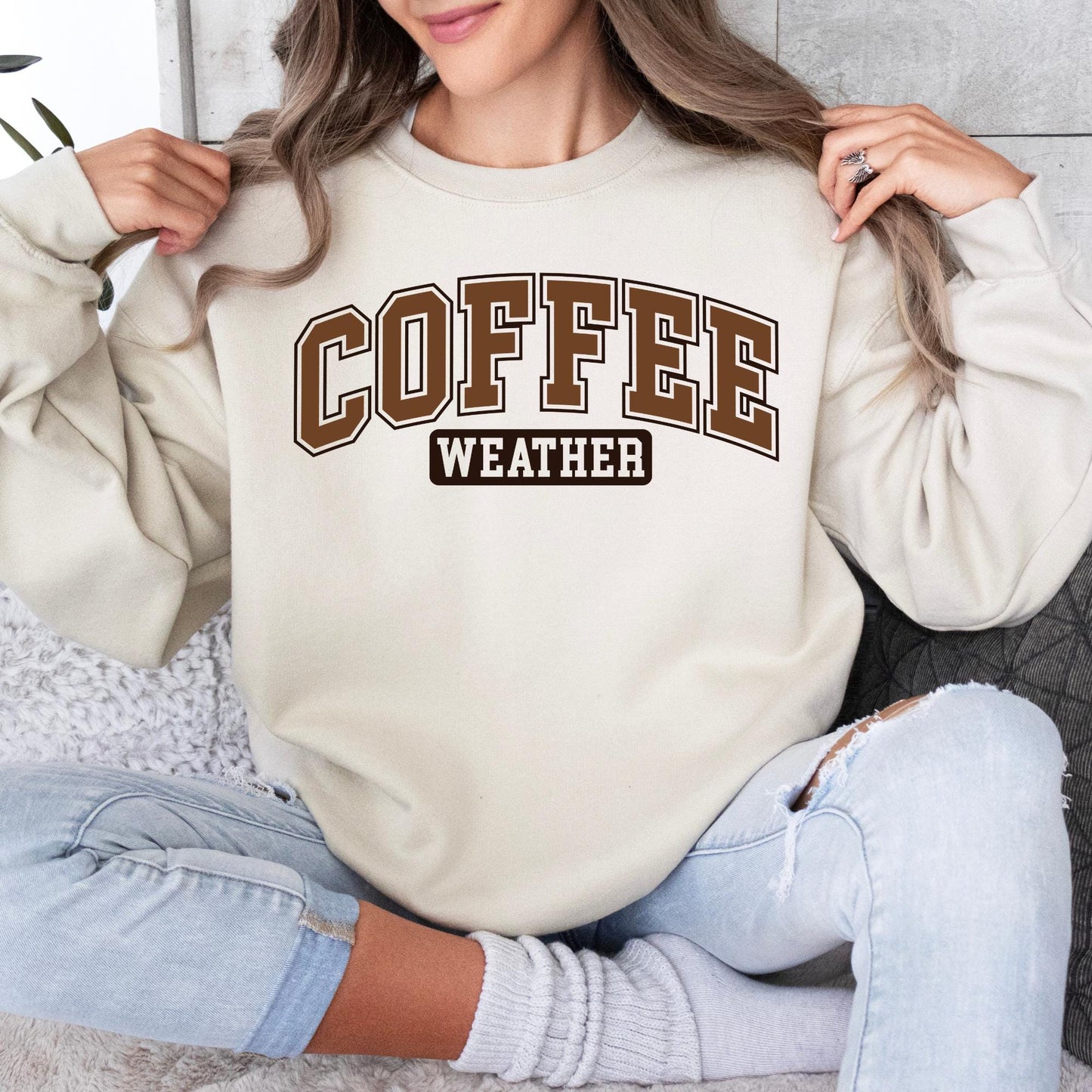 Coffee Weather Sweatshirt | Fall Crewneck for Coffee Lovers | Cozy Autumn Pullover Gift for Her | Cute Neutral Aesthetic Fall Sweater