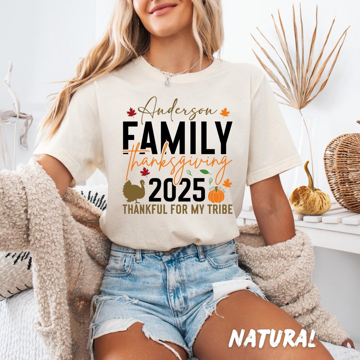 Custom Family Thanksgiving Shirt 2025, Personalized Turkey Day Tee, Matching Family Holiday Outfit, Thankful For My Tribe T-Shirt.