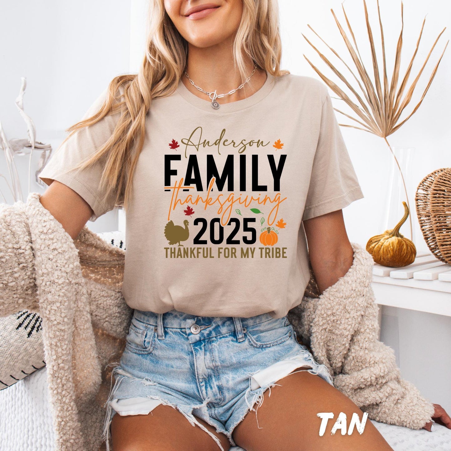 Custom Family Thanksgiving Shirt 2025, Personalized Turkey Day Tee, Matching Family Holiday Outfit, Thankful For My Tribe T-Shirt.