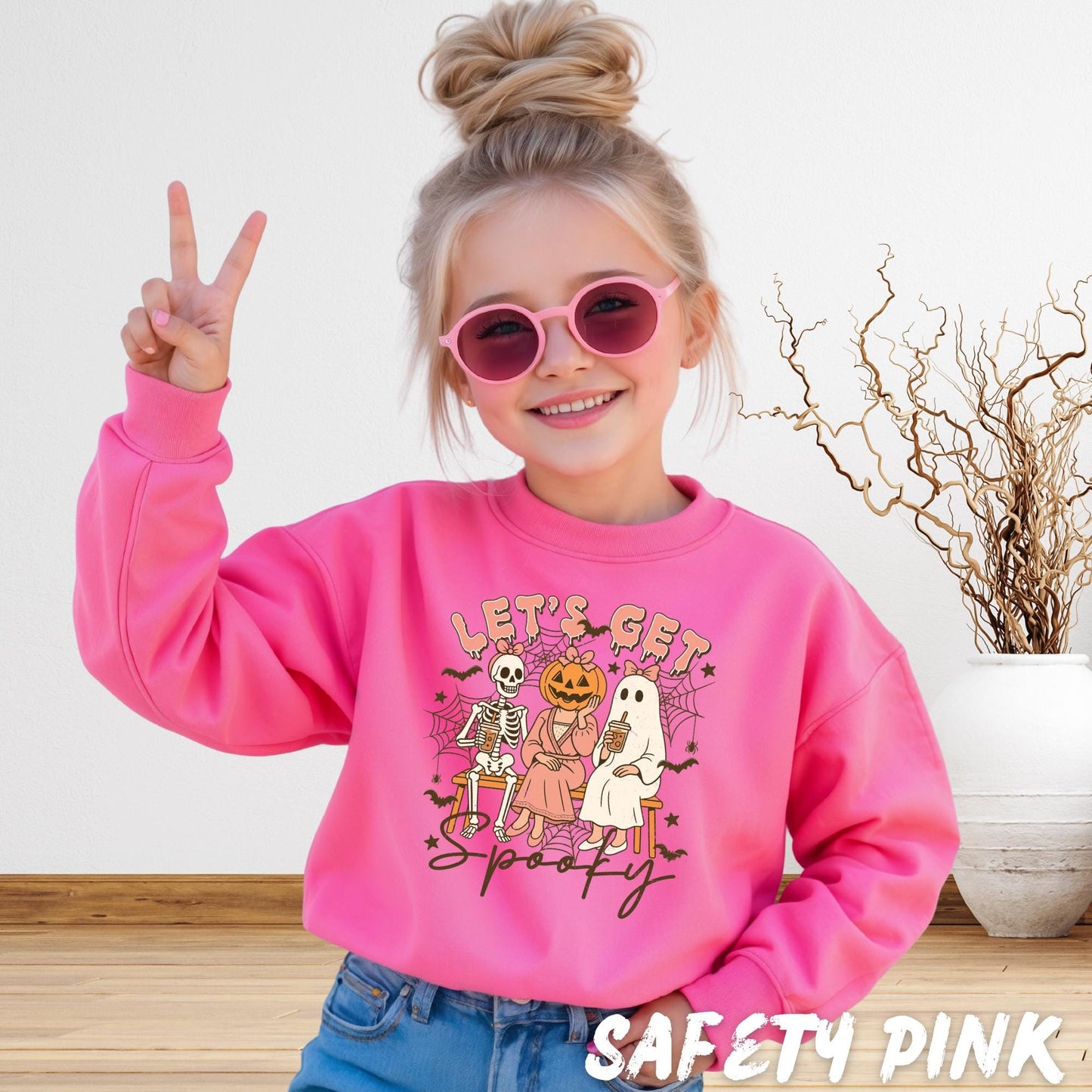 Let’s Get Spooky Sweatshirt | Cute Halloween Sweatshirt for Women | Ghost Pumpkin Skeleton Fall Crewneck | Spooky Season Gift