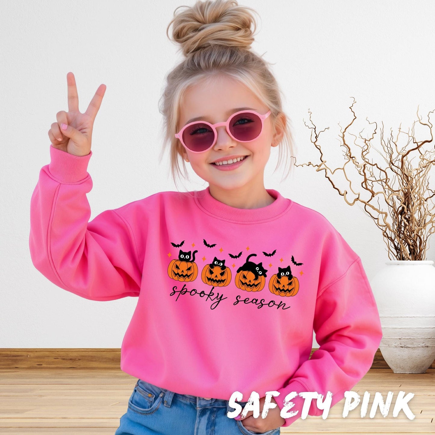 Spooky Season Sweatshirt Halloween Cat Pumpkin Fall Cozy Sand Crewneck Gift for Her Cute Halloween Shirt Autumn Pullover