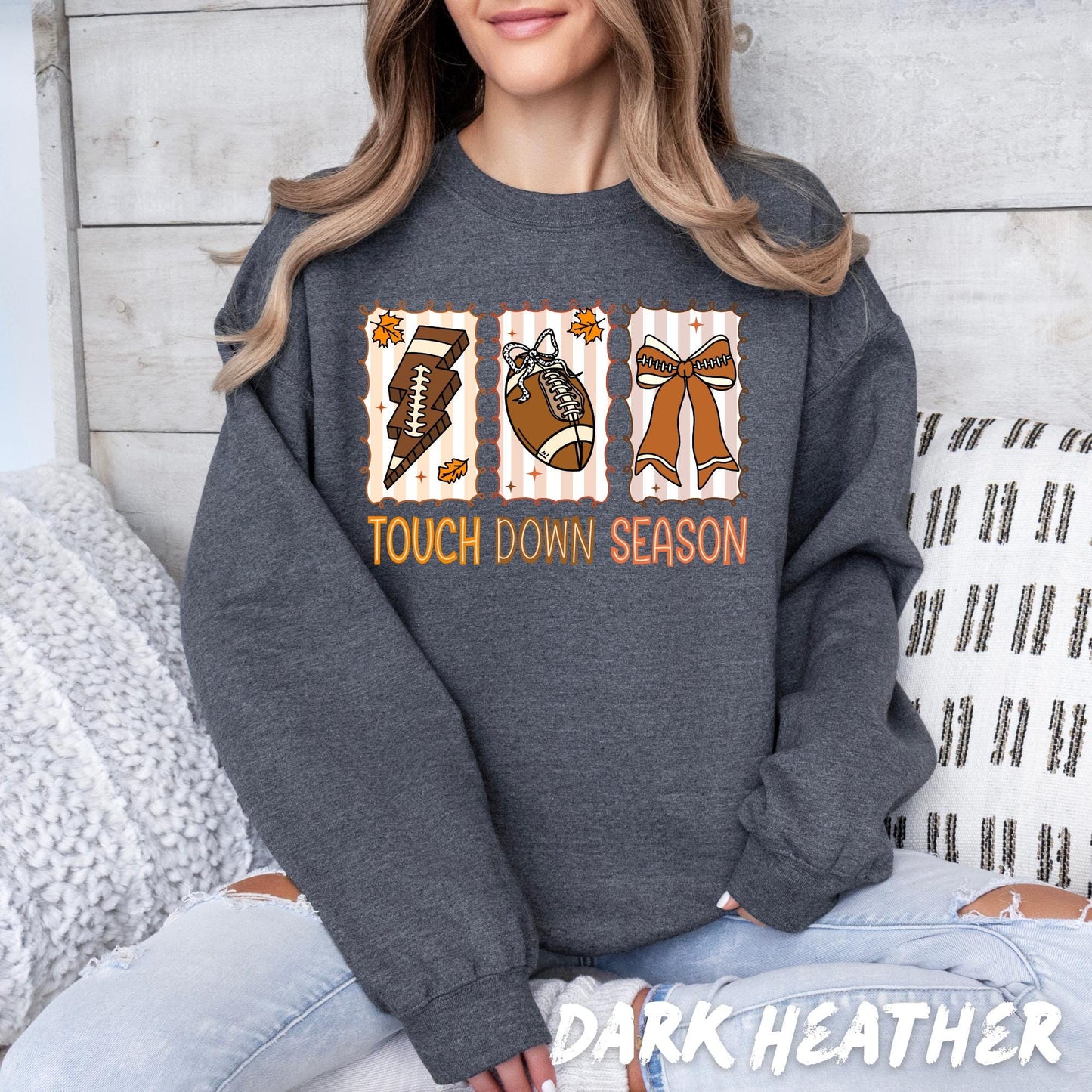 Touch Down Season Sweatshirt | Cute Fall Football Shirt for Women | Game Day Crewneck | Autumn Sports Pullover | Cheer Mom Gameday Outfit