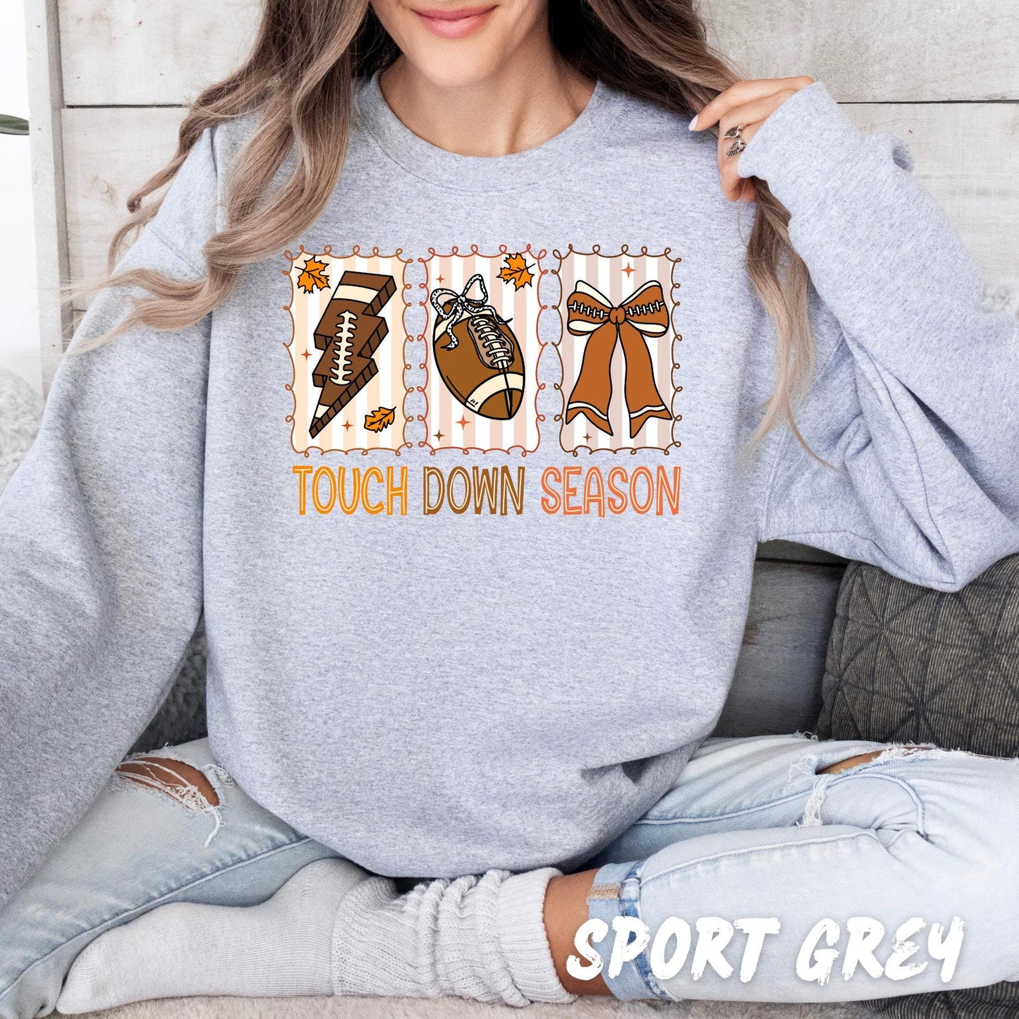 Touch Down Season Sweatshirt | Cute Fall Football Shirt for Women | Game Day Crewneck | Autumn Sports Pullover | Cheer Mom Gameday Outfit
