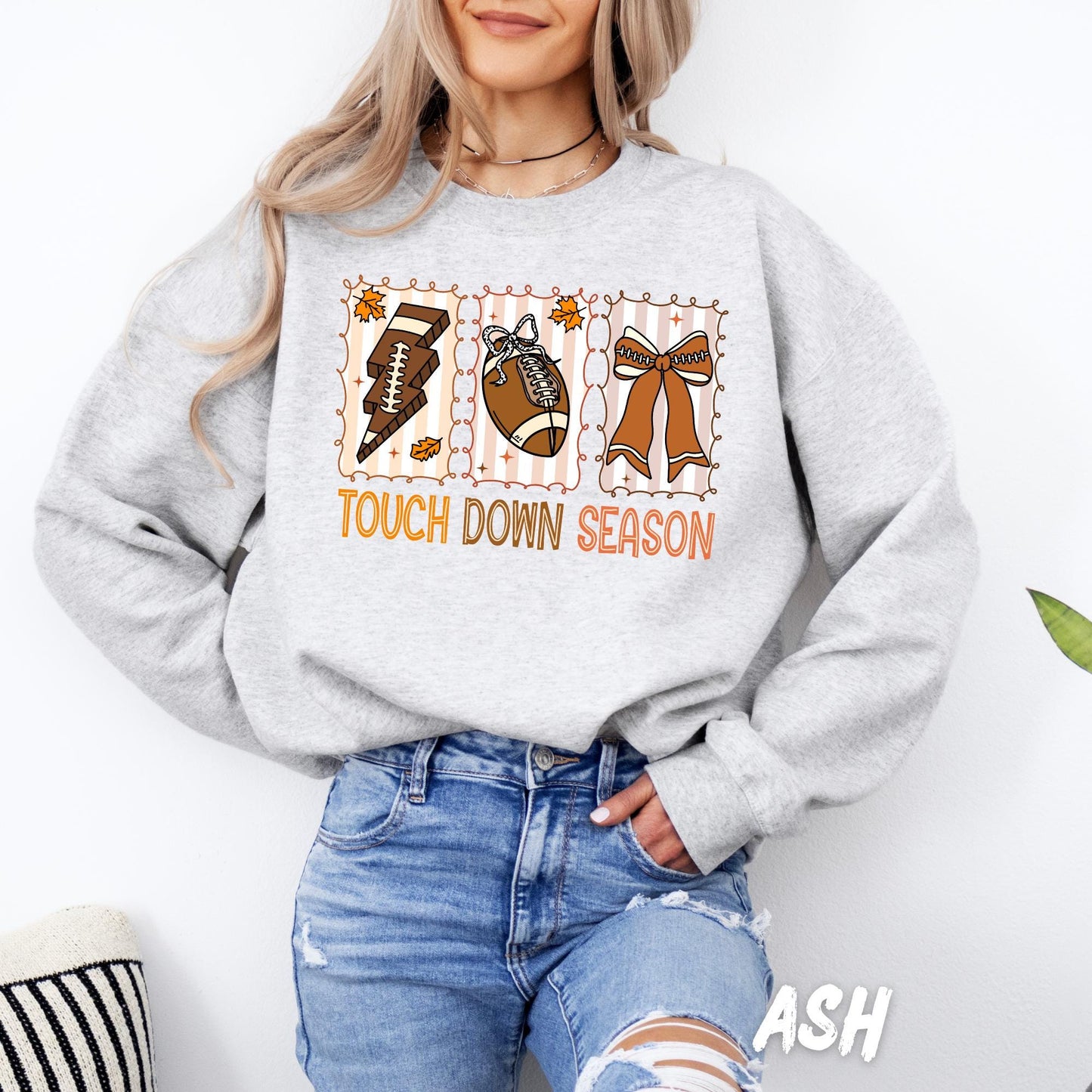 Touch Down Season Sweatshirt | Cute Fall Football Shirt for Women | Game Day Crewneck | Autumn Sports Pullover | Cheer Mom Gameday Outfit