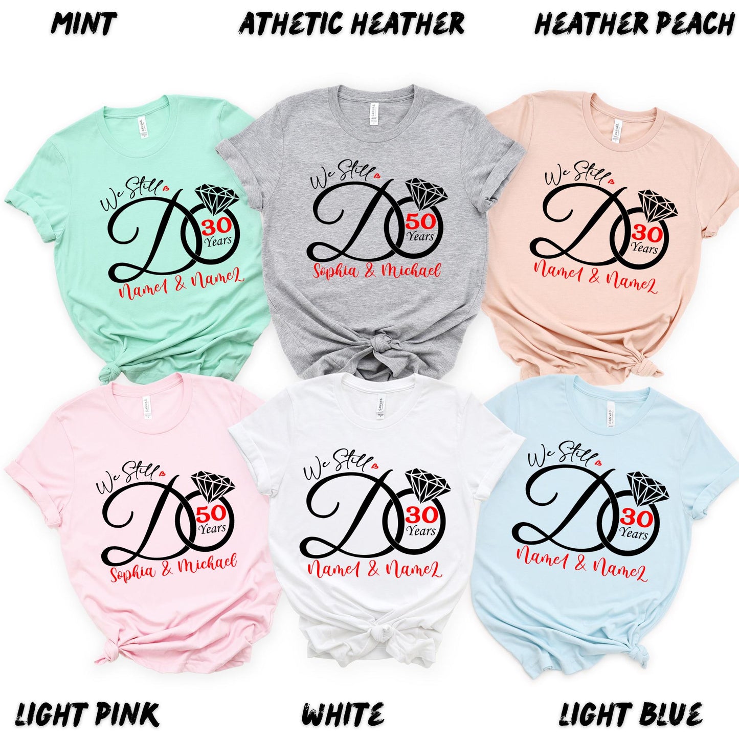 Custom Anniversary Shirt – Custom Couple T-Shirt – Personalized Wedding Anniversary Gift – Matching Couples Tees – Custom Years & Names