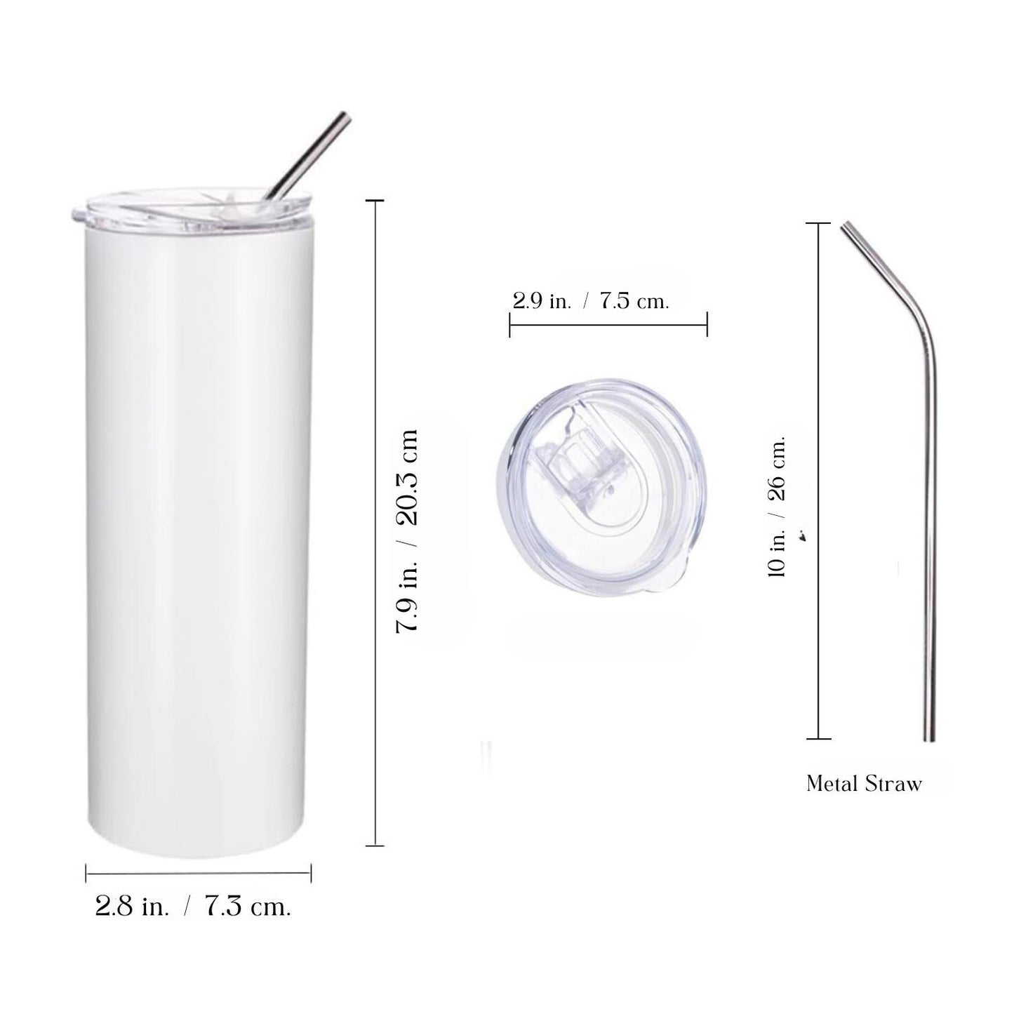20 oz skinny tumbler size guide, stainless steel tumbler dimensions with lid and straw, slim travel cup measurements