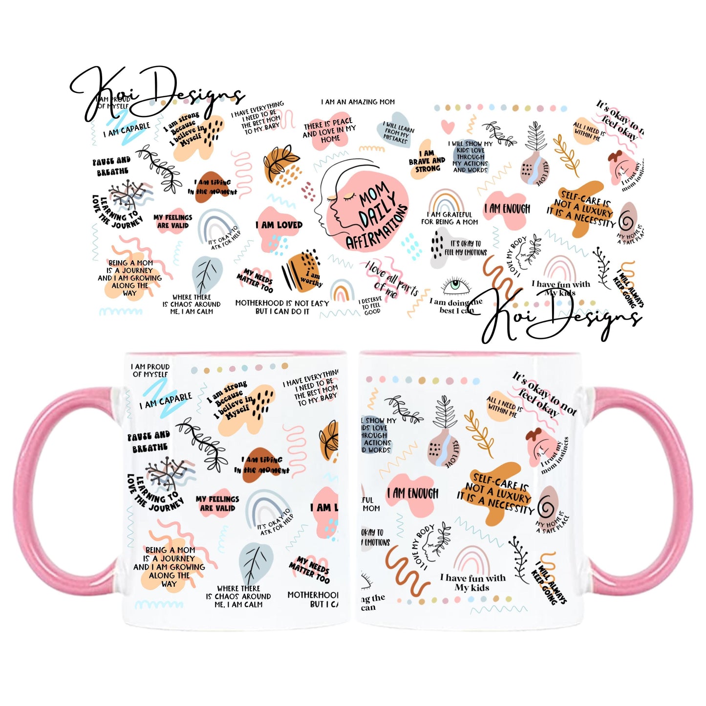 Mom Daily Affirmations Ceramic Mug, Pink Self Care Coffee Cup (12 Ounces)