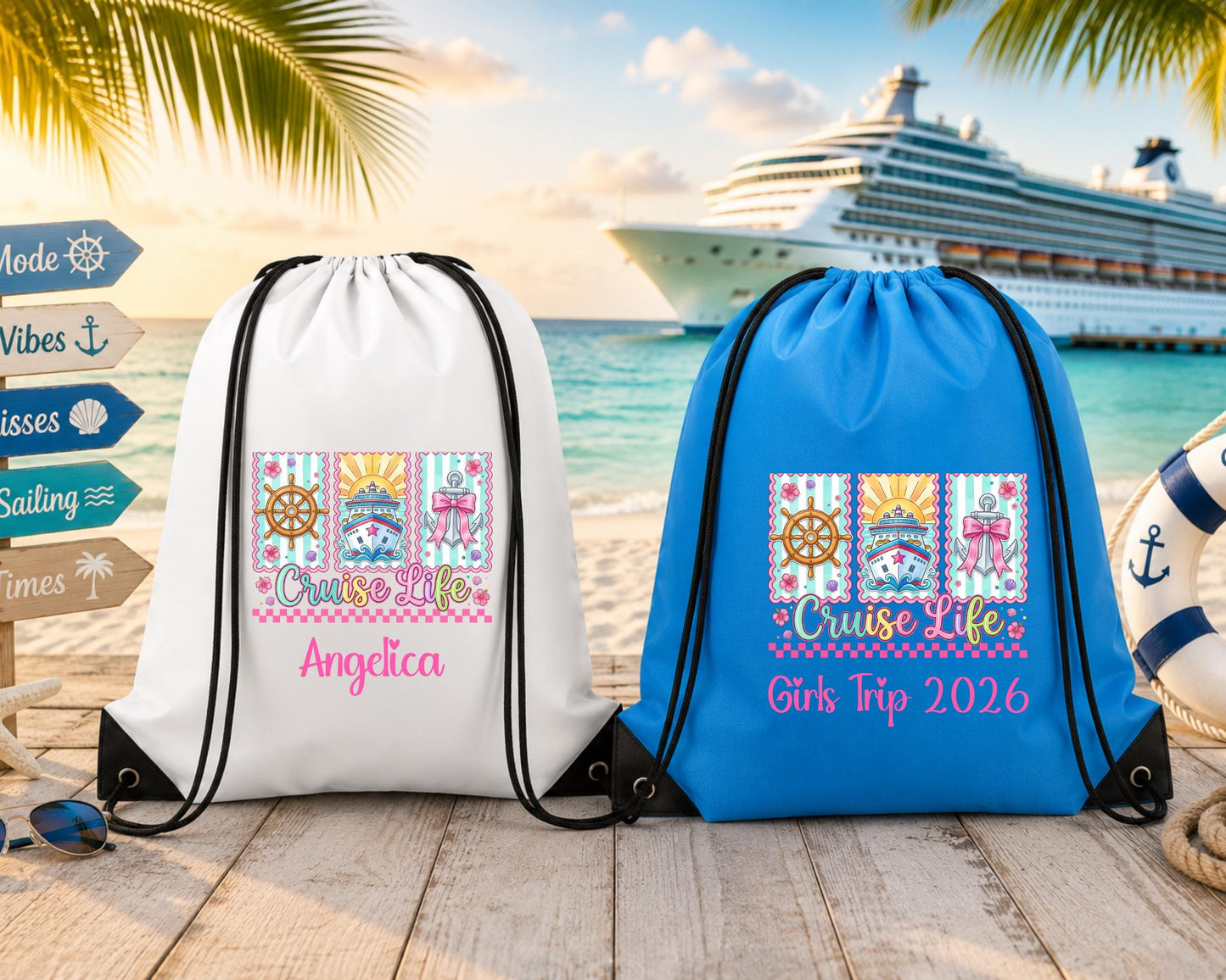 Girls Cruise Trip Personalized Backpack | Custom Cruise Drawstring Bag | Matching Cruise Group Gift | Family Cruise Vacation Bag