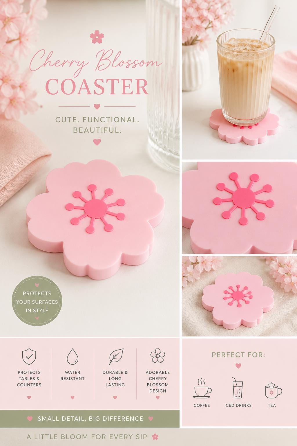 Cherry Blossom Can Cooler, 12 oz Regular or Skinny Can Holder, Floral Drink Accessory, Pink 3D Printed Cooler, Cute Gift
