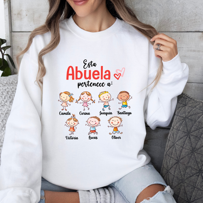 Custom "Abuela" Sweatshirt with Grandkids' Names and clipart