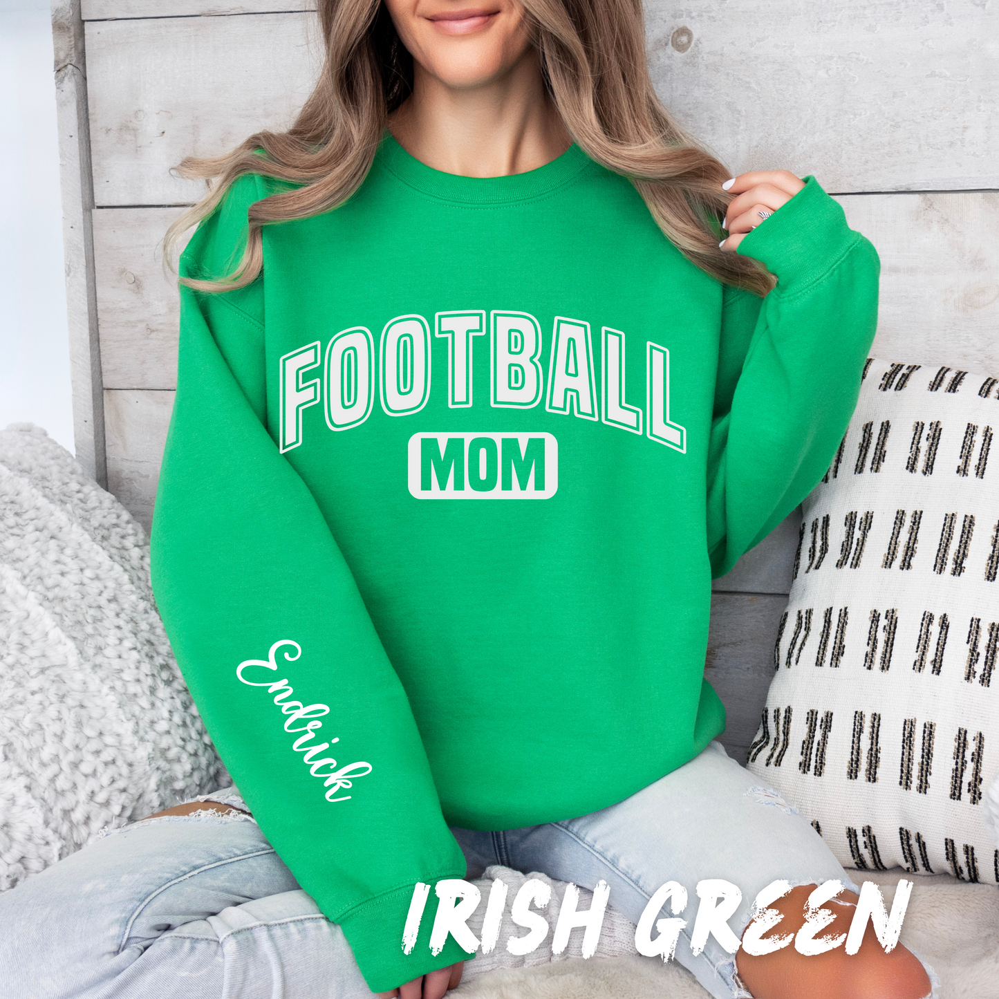 Personalized Football Mom Sweatshirts with name on sleeve