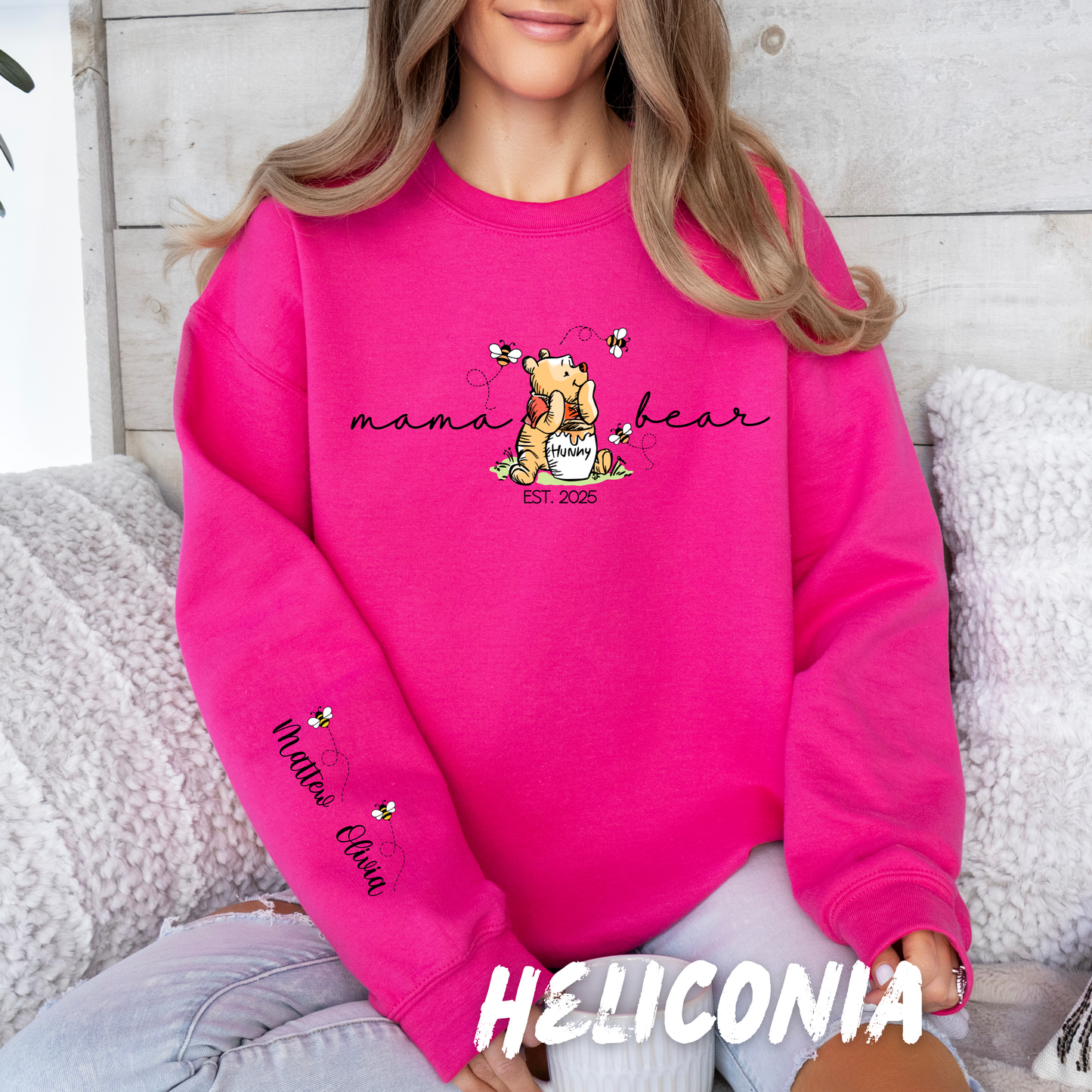 Personalized Mama Bear Sweatshirt with Custom Names on Sleeve