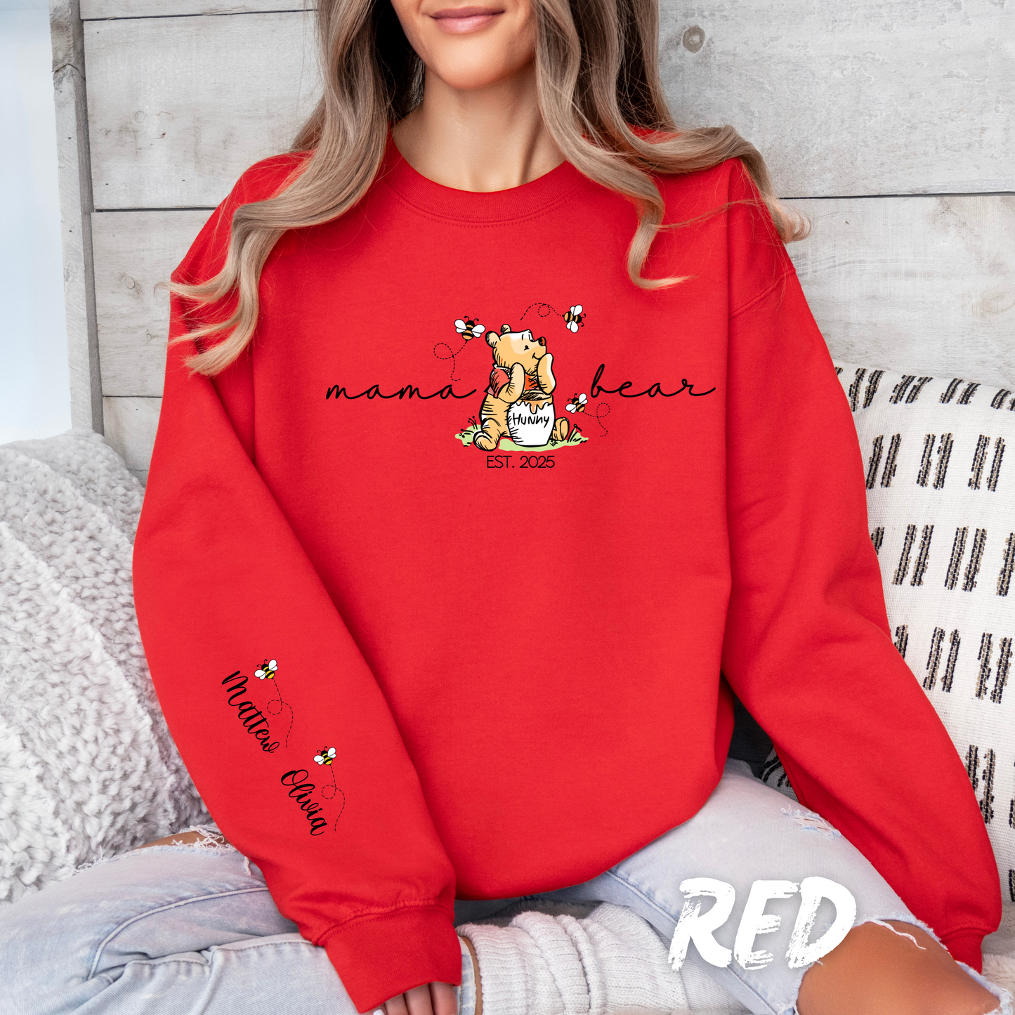 Personalized Mama Bear Sweatshirt with Custom Names on Sleeve
