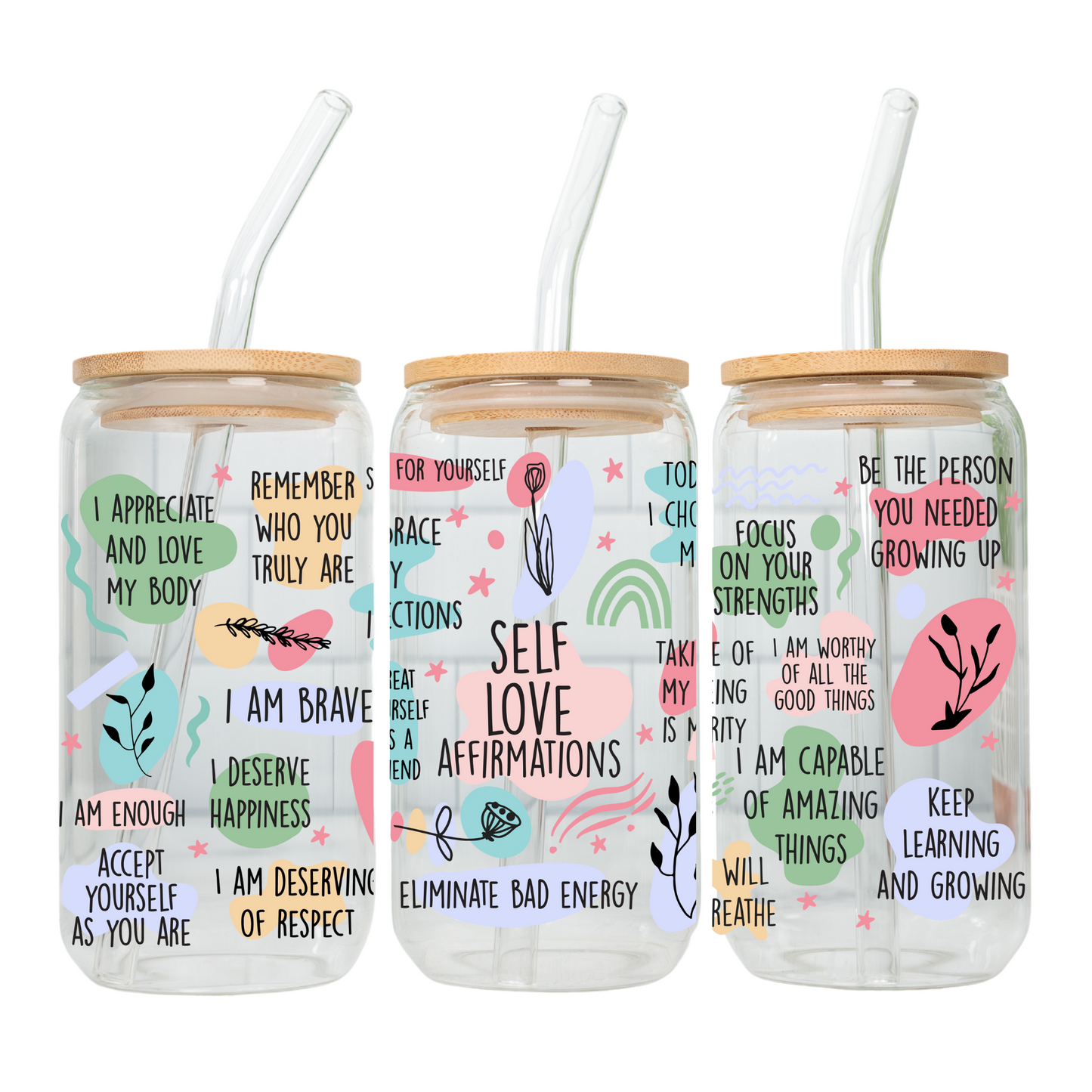 Daily Motivation Glass Cup 20oz with Glass Straw and Bamboo Lid Teacher gifts
