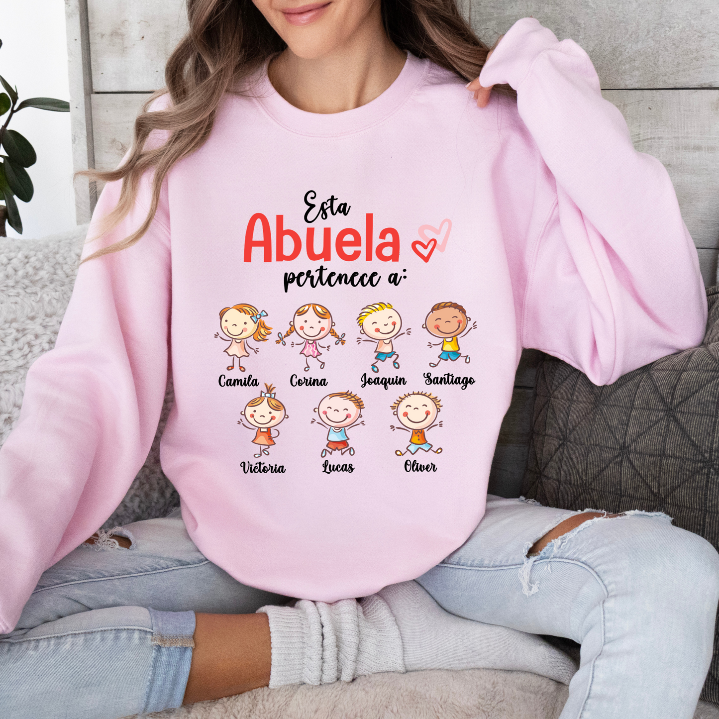 Custom "Abuela" Sweatshirt with Grandkids' Names and clipart