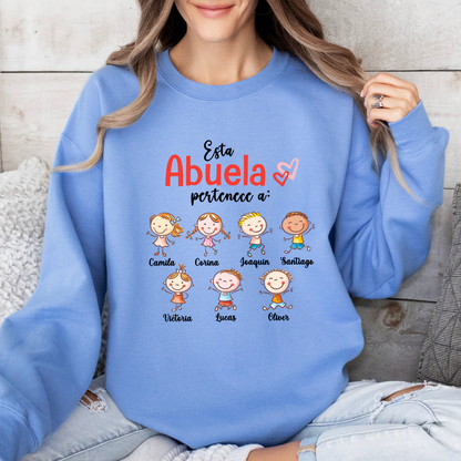 Custom "Abuela" Sweatshirt with Grandkids' Names and clipart