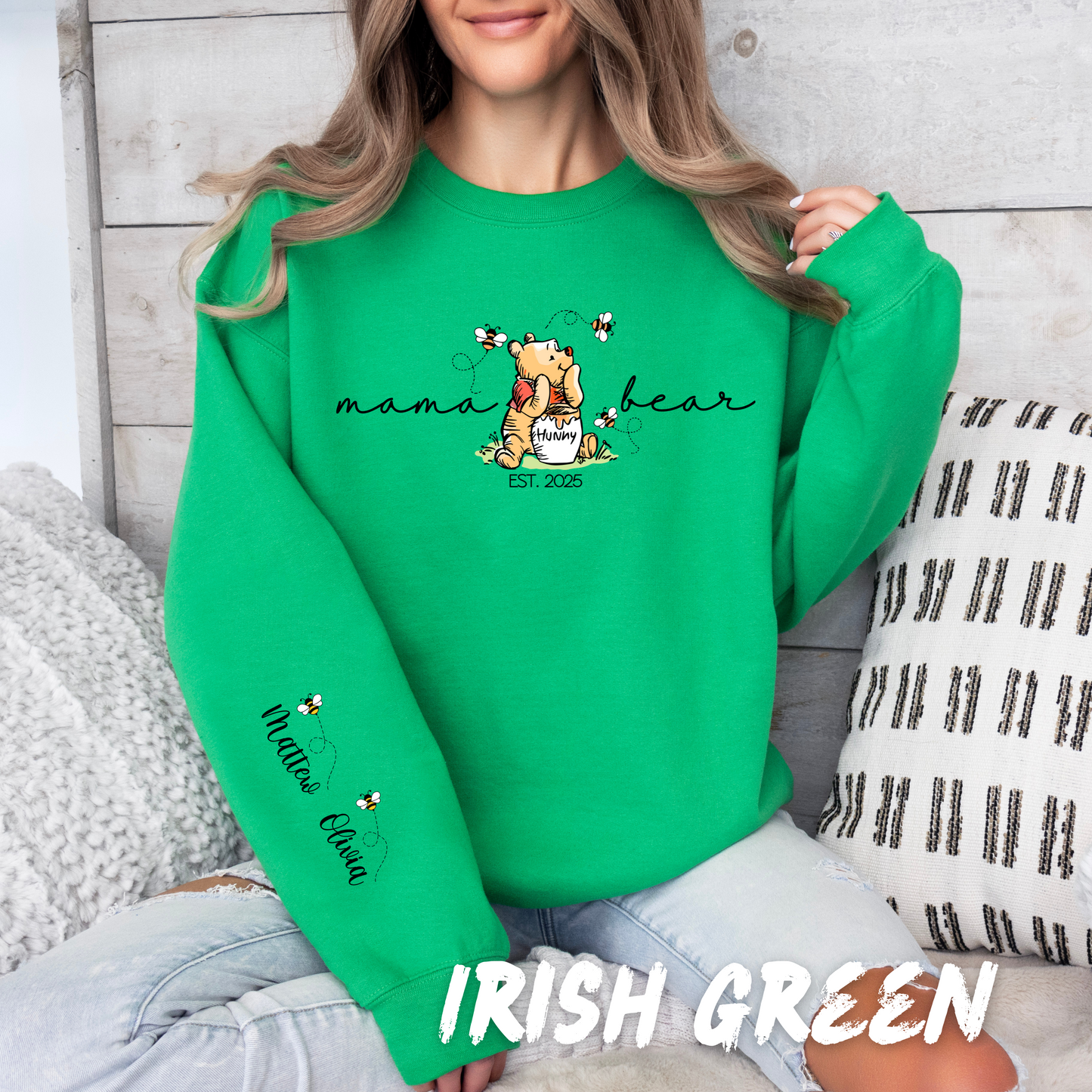 Personalized Mama Bear Sweatshirt with Custom Names on Sleeve