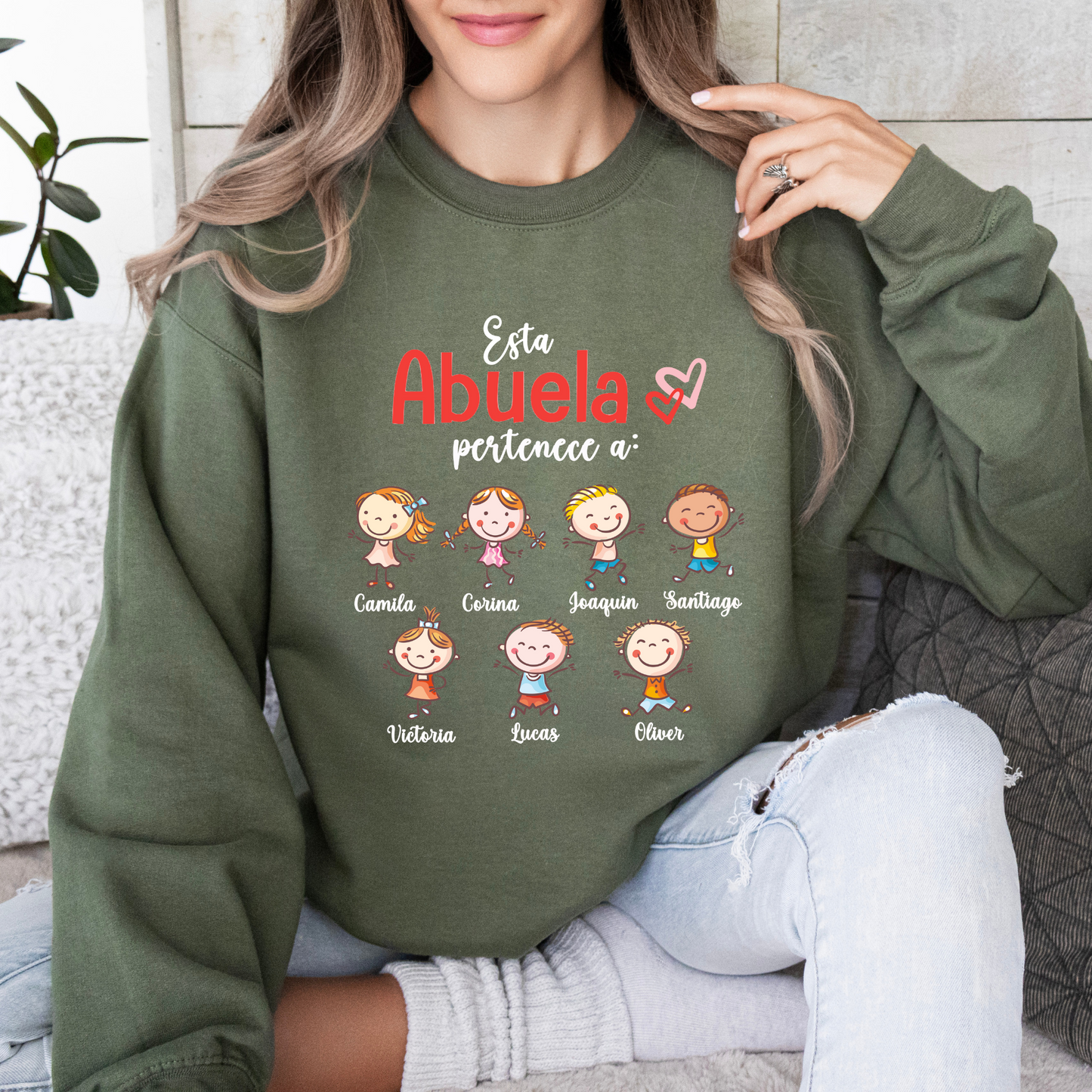 Custom "Abuela" Sweatshirt with Grandkids' Names and clipart