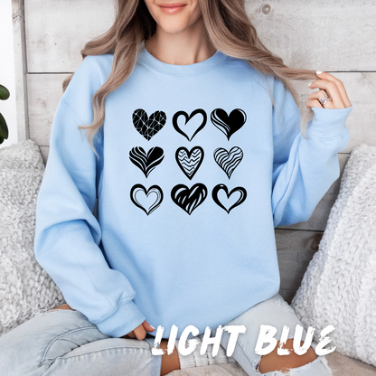 Valentines 9 Hearts Sweatshirt for Adults and kids
