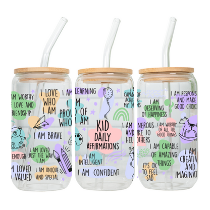 Daily Motivation Glass Cup 20oz with Glass Straw and Bamboo Lid Teacher gifts