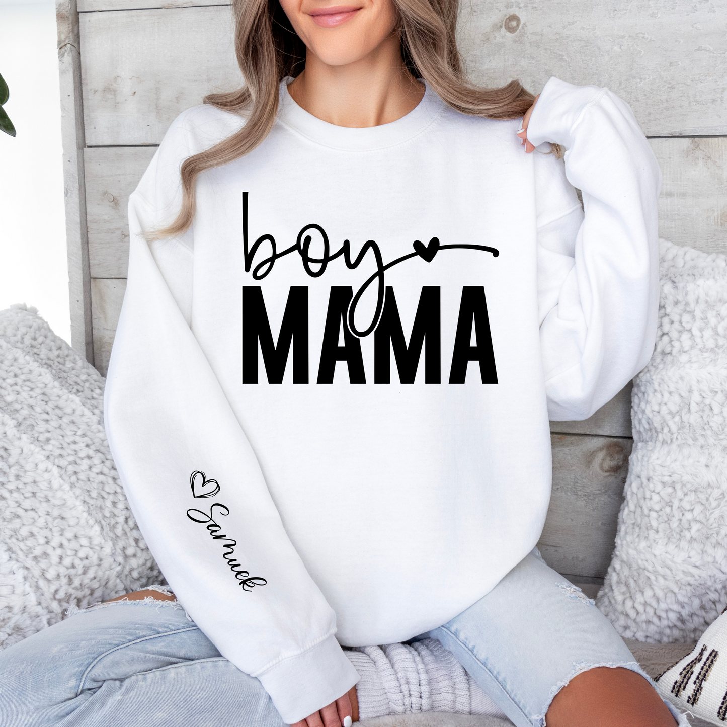 Custom Boy Mama Sweatshirt - Mom Sweatshirt with Name on Sleeve
