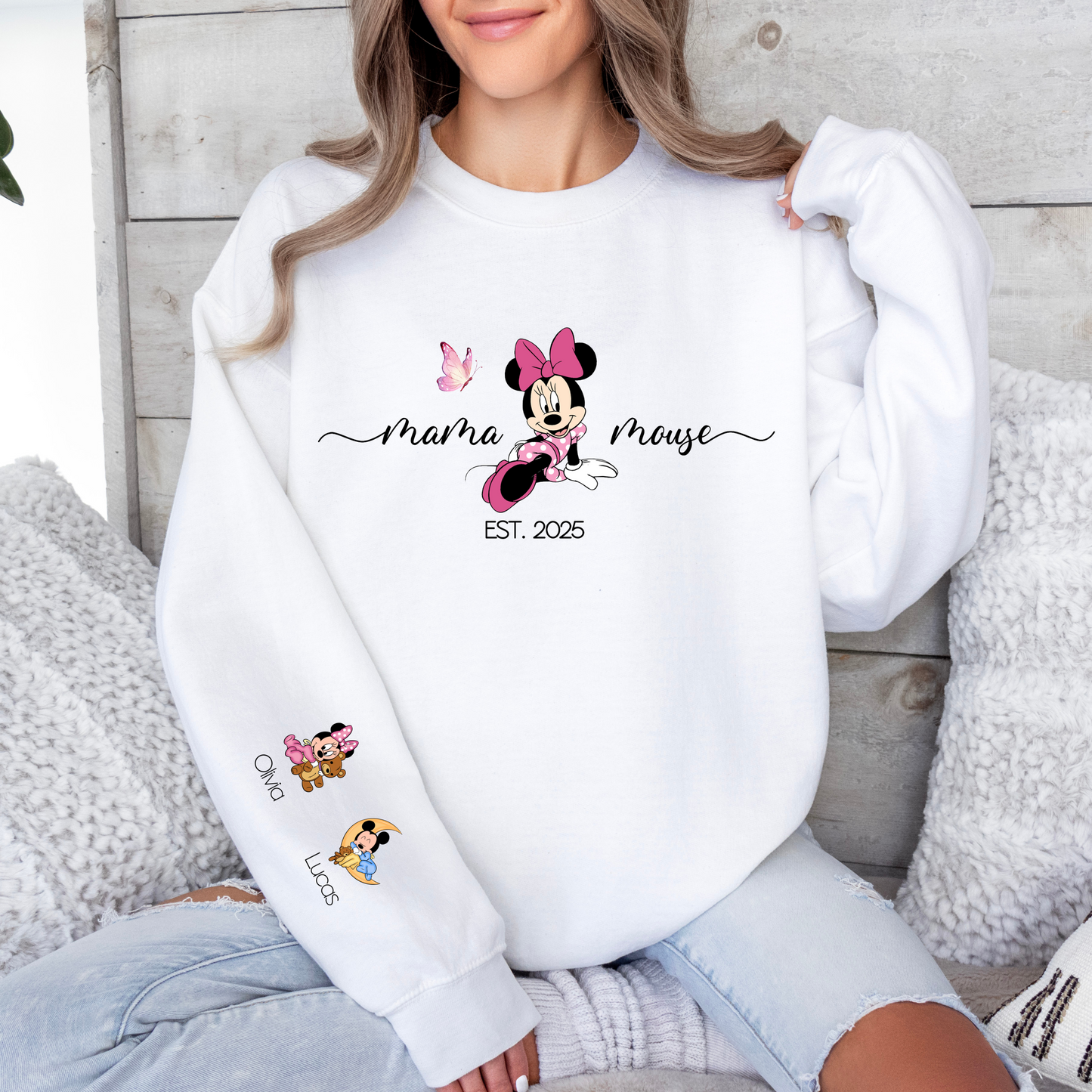 Custom Mama Mouse Sweatshirt with Custom Names on Sleeve